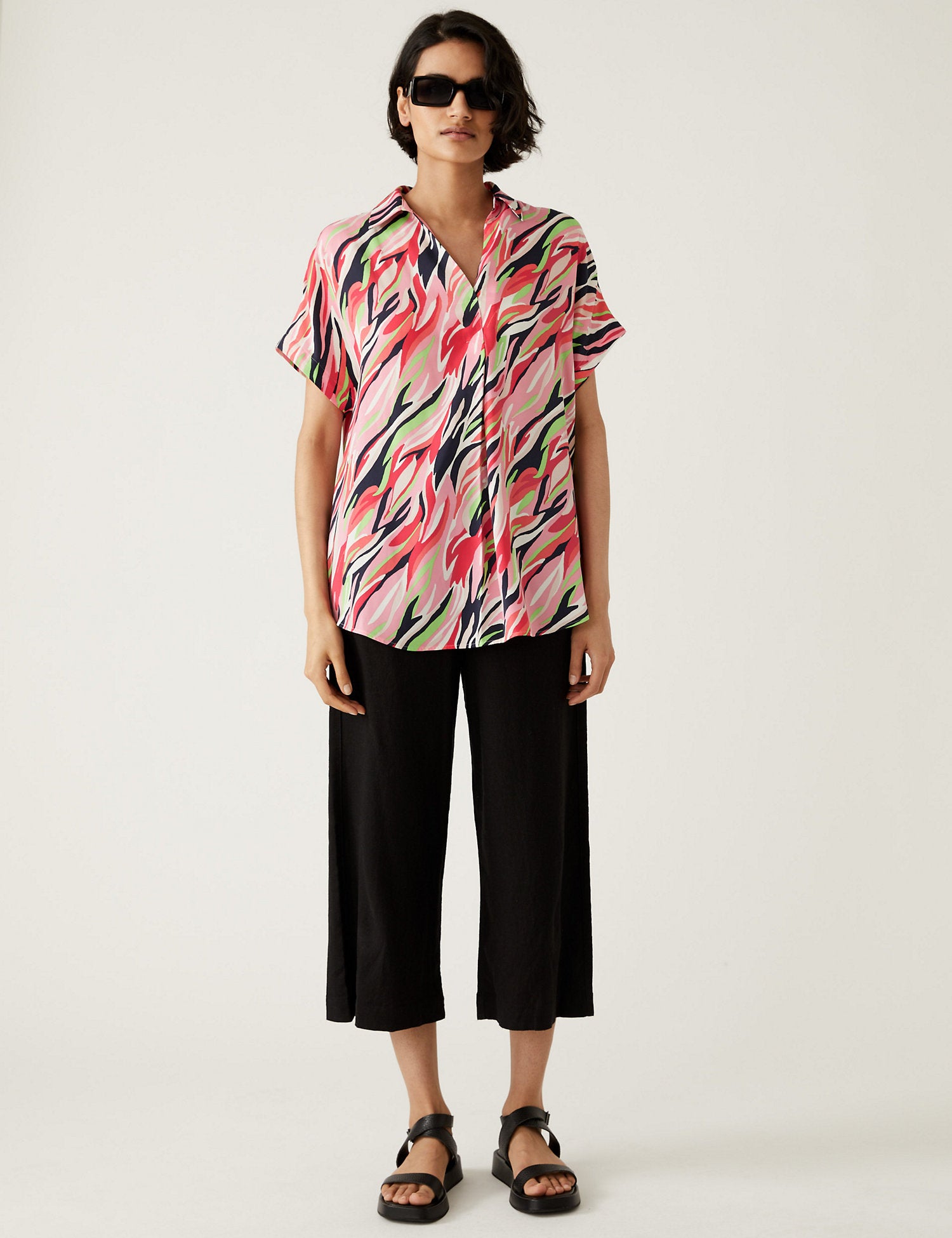 Satin Printed Popover Blouse