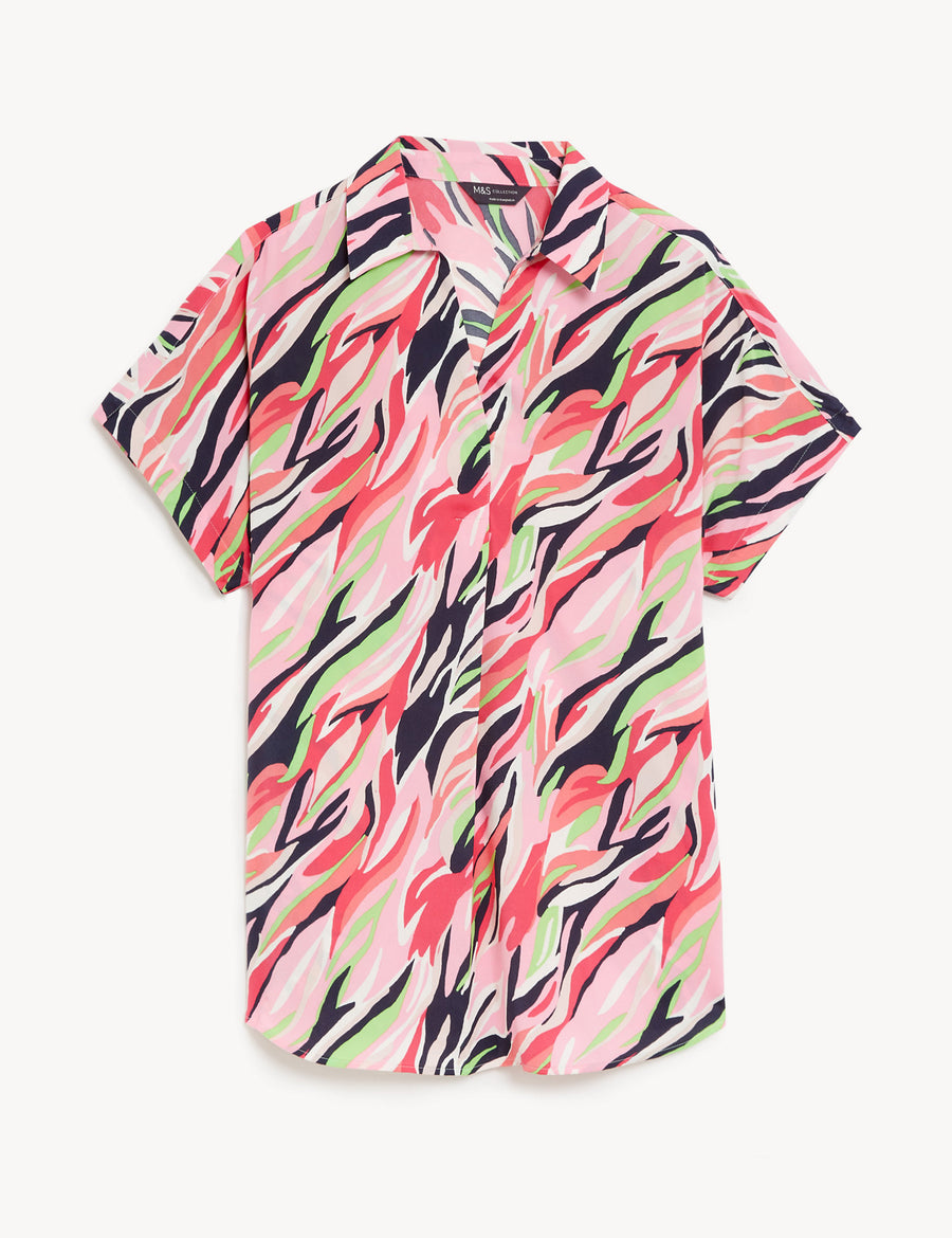 Satin Printed Popover Blouse