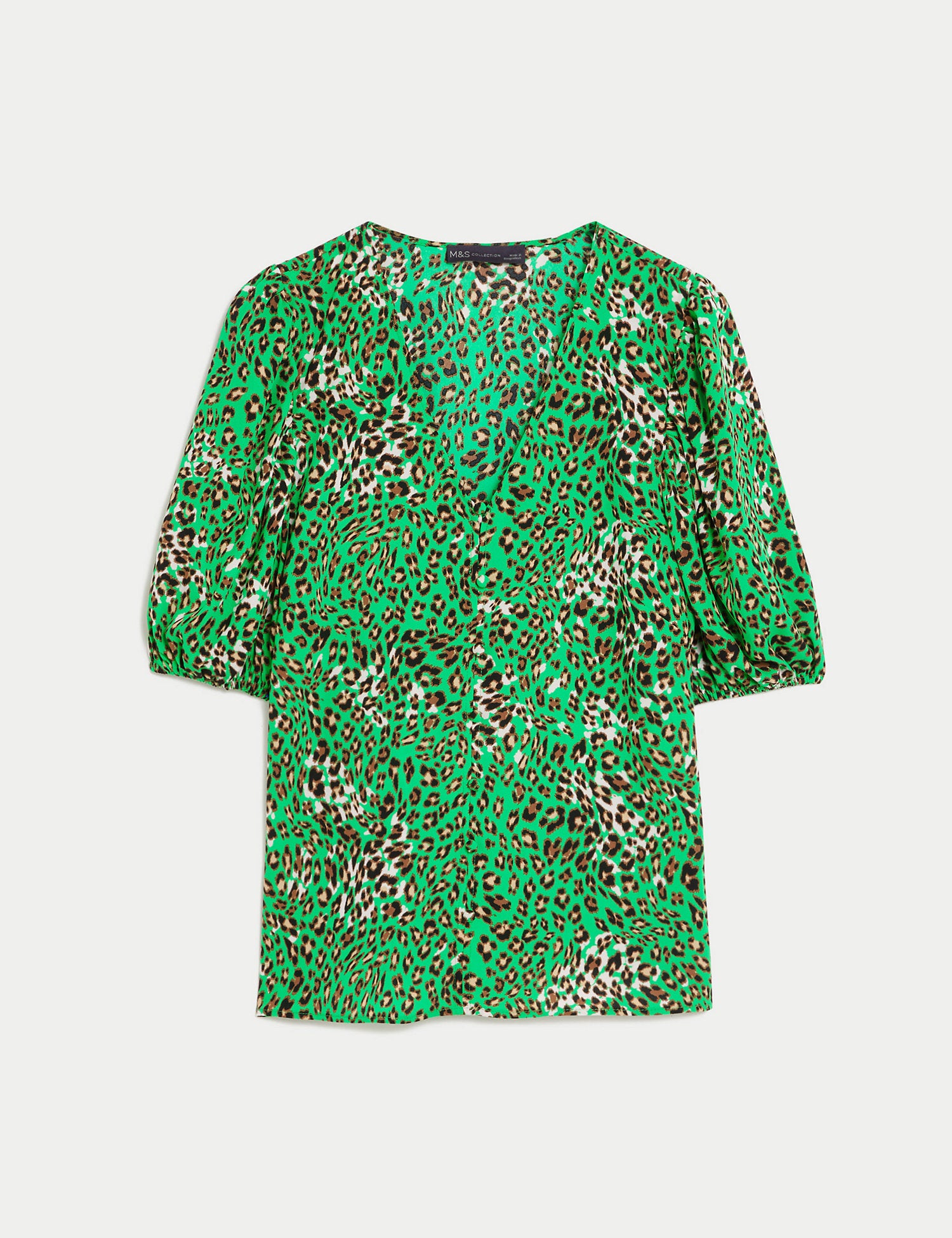 Printed V-Neck Puff Sleeve Blouse