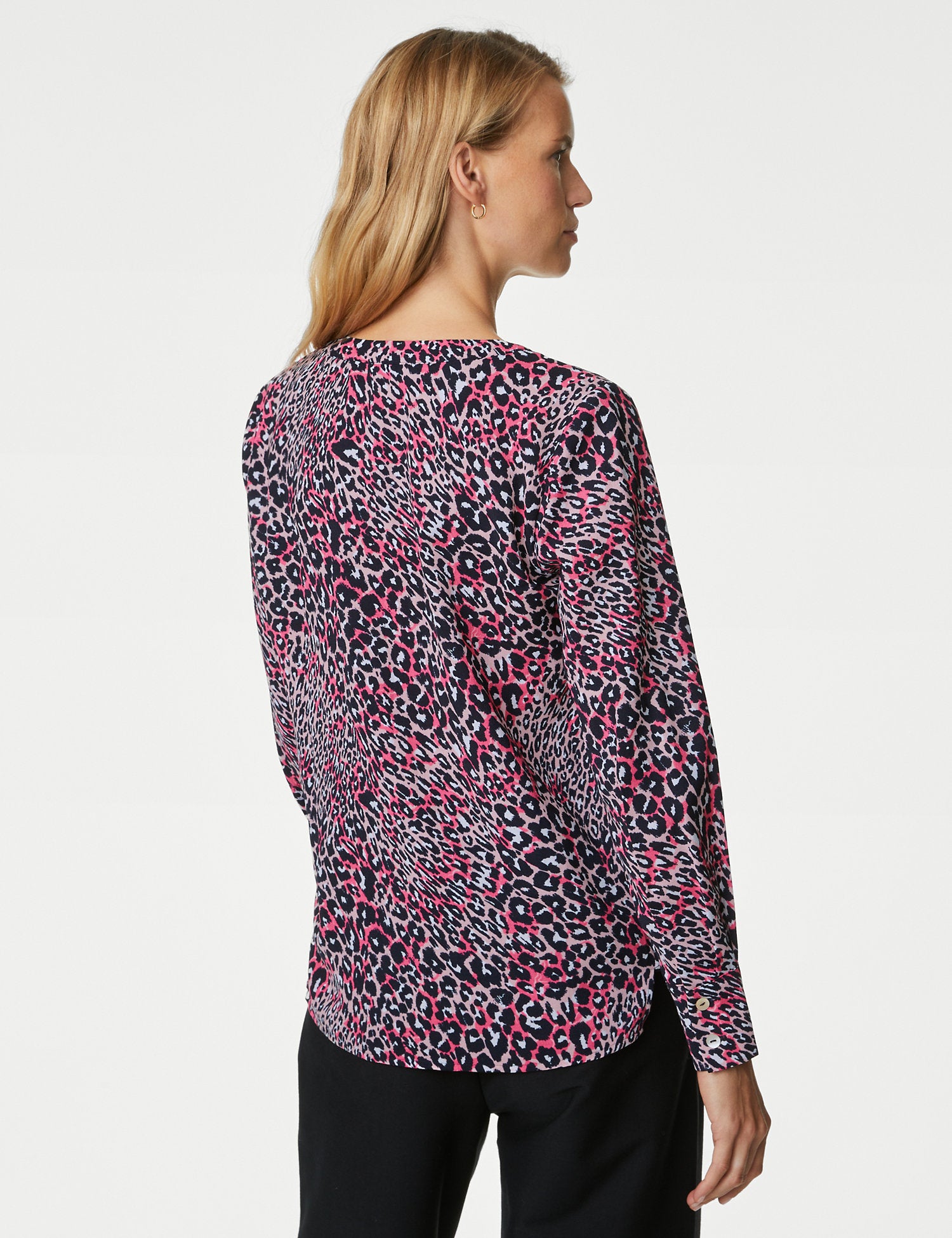 Printed V-Neck Popover Blouse