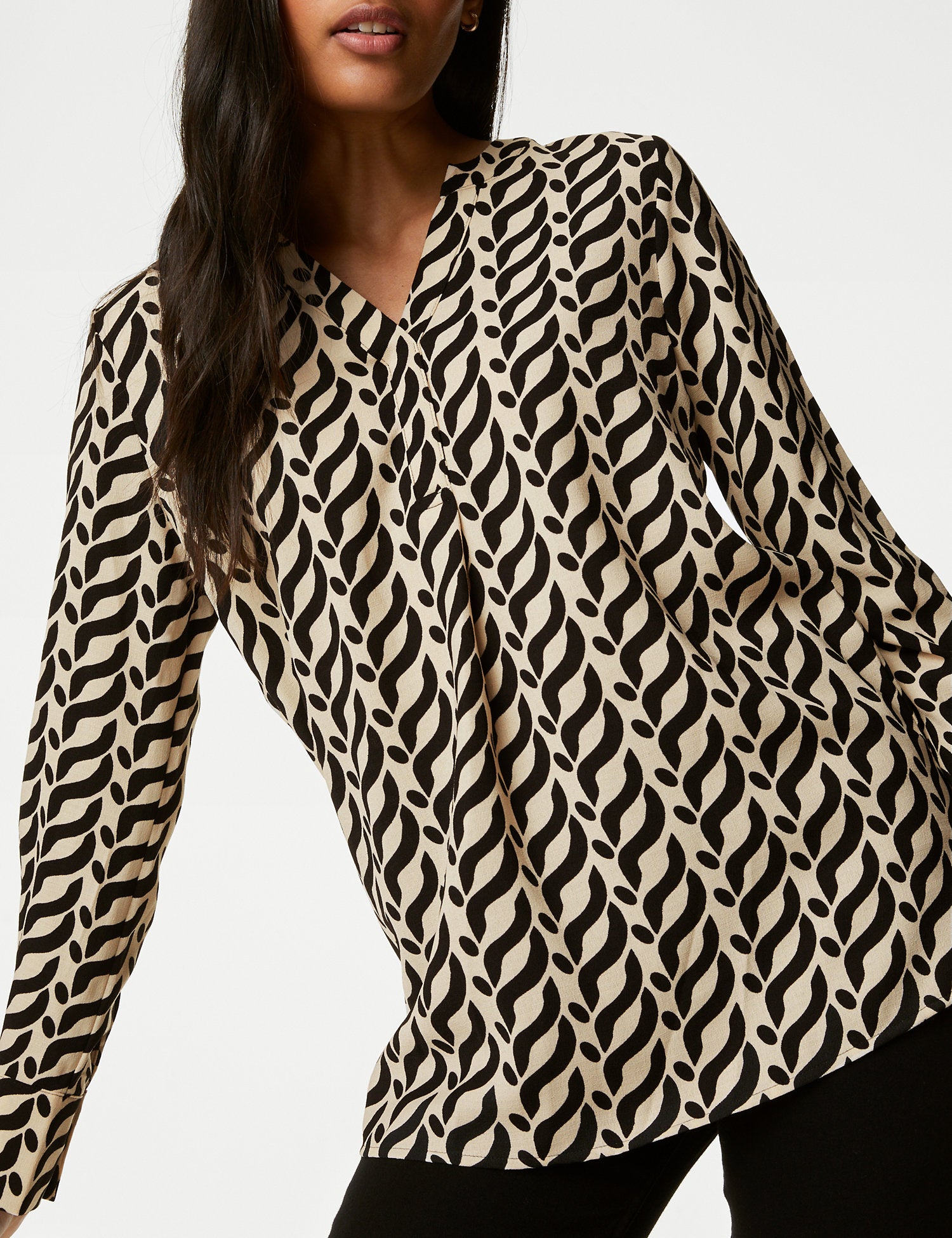 Printed V-Neck Popover Blouse