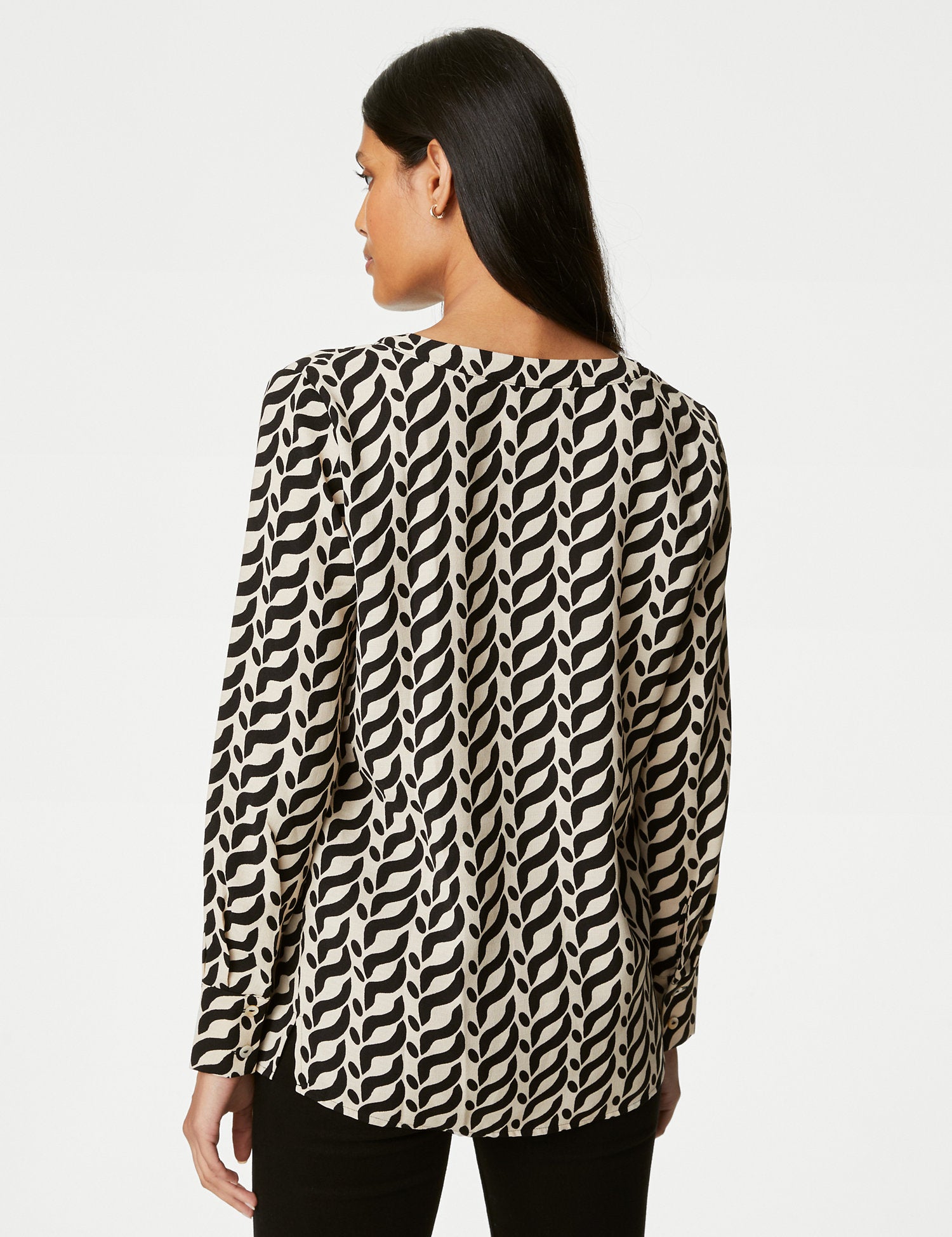 Printed V-Neck Popover Blouse