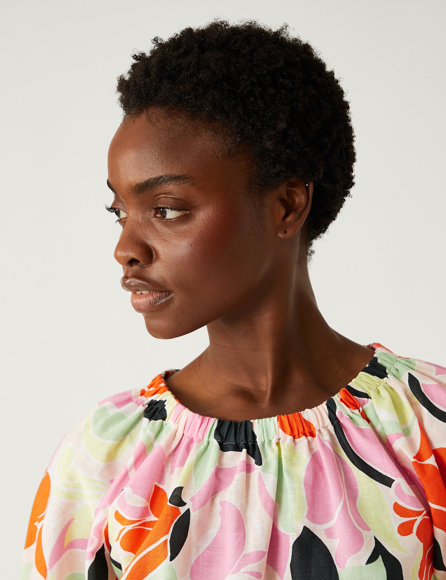 Linen Rich Printed Puff Sleeve Blouse