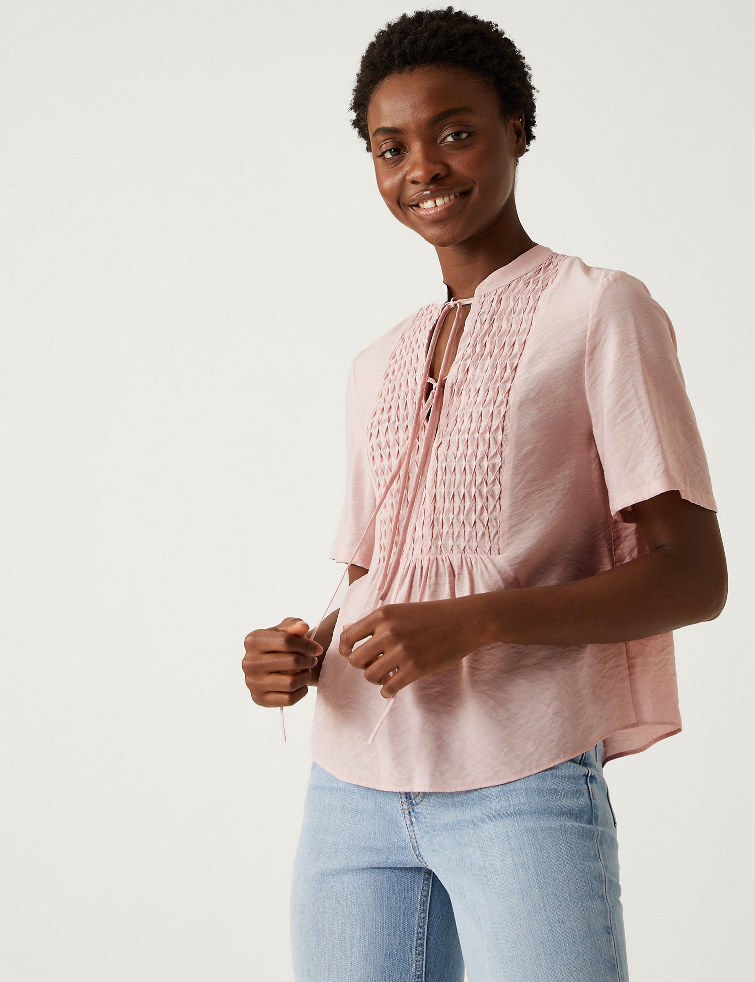 V-Neck Smocked Popover Blouse