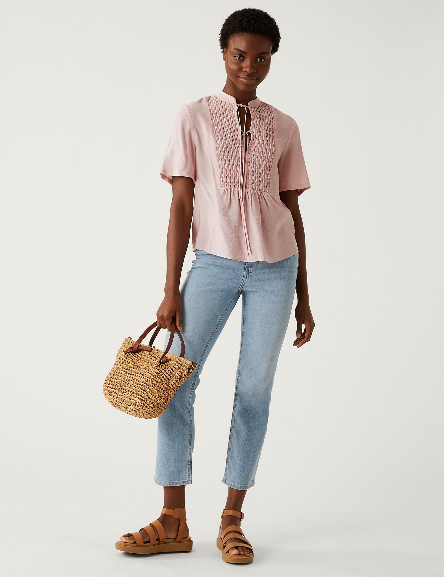 V-Neck Smocked Popover Blouse