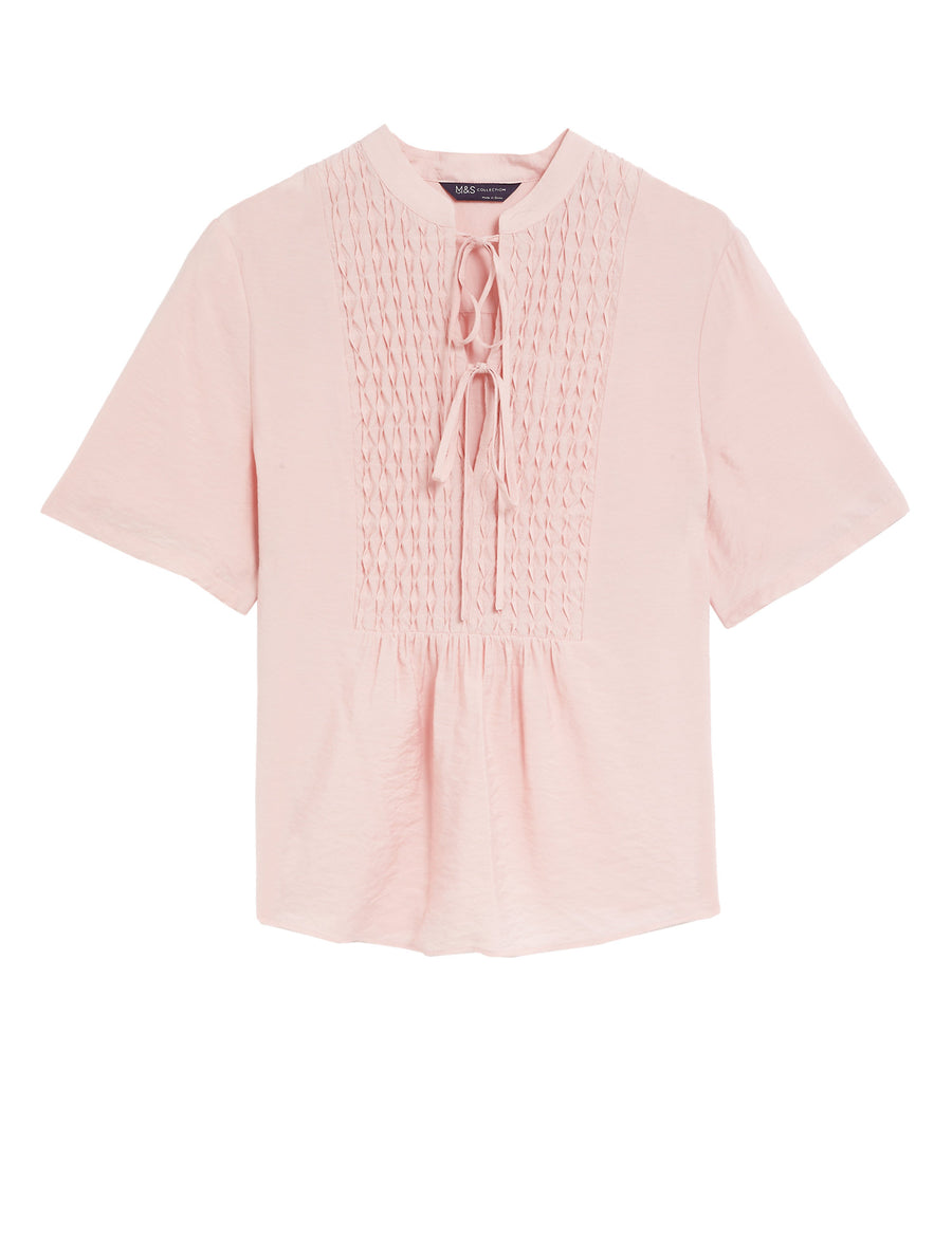 V-Neck Smocked Popover Blouse