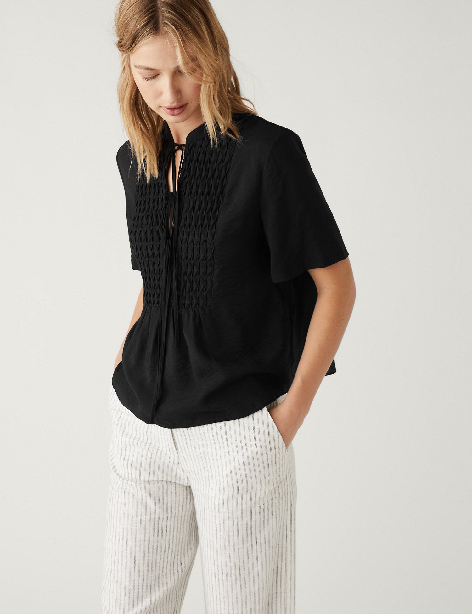 V-Neck Smocked Popover Blouse