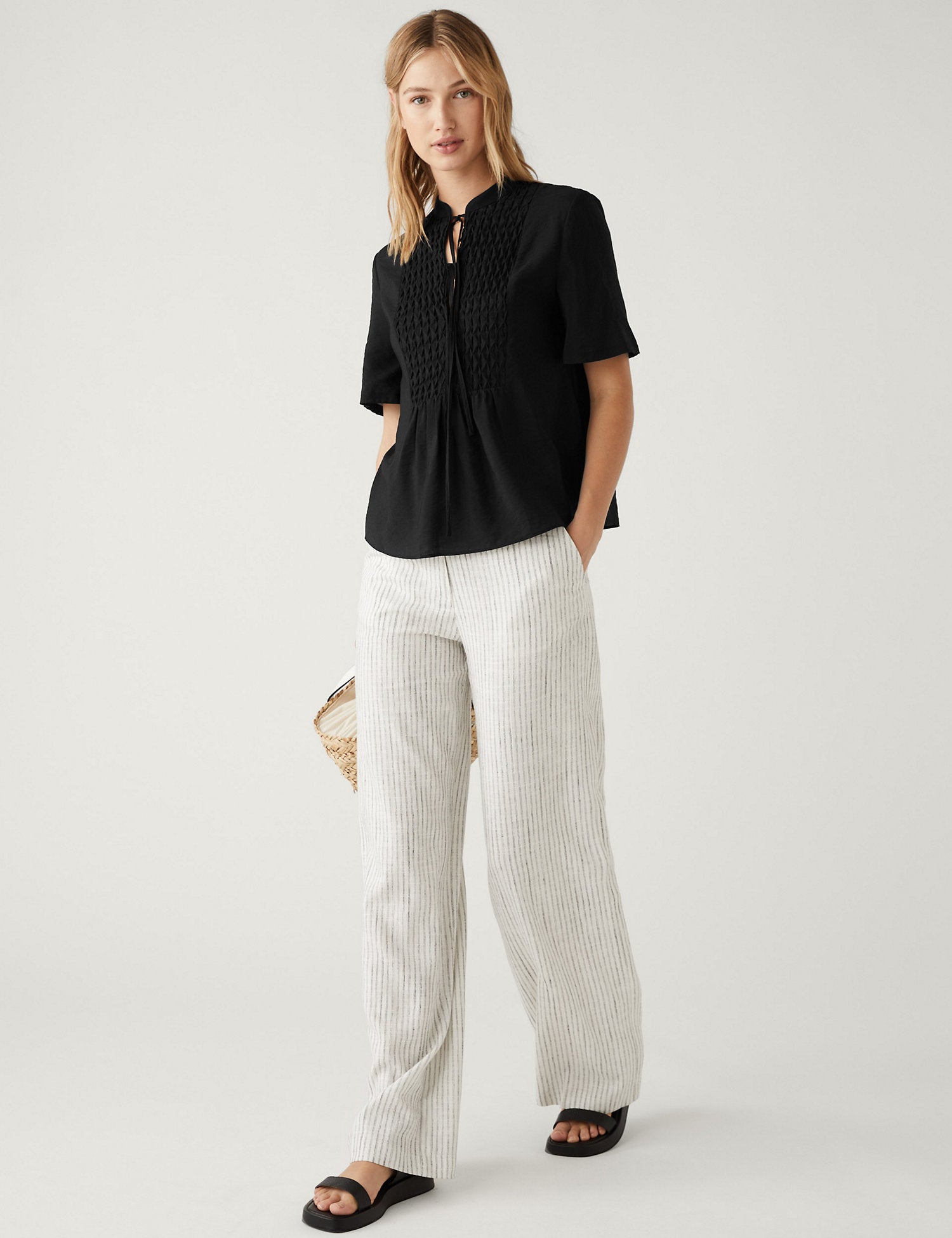 V-Neck Smocked Popover Blouse