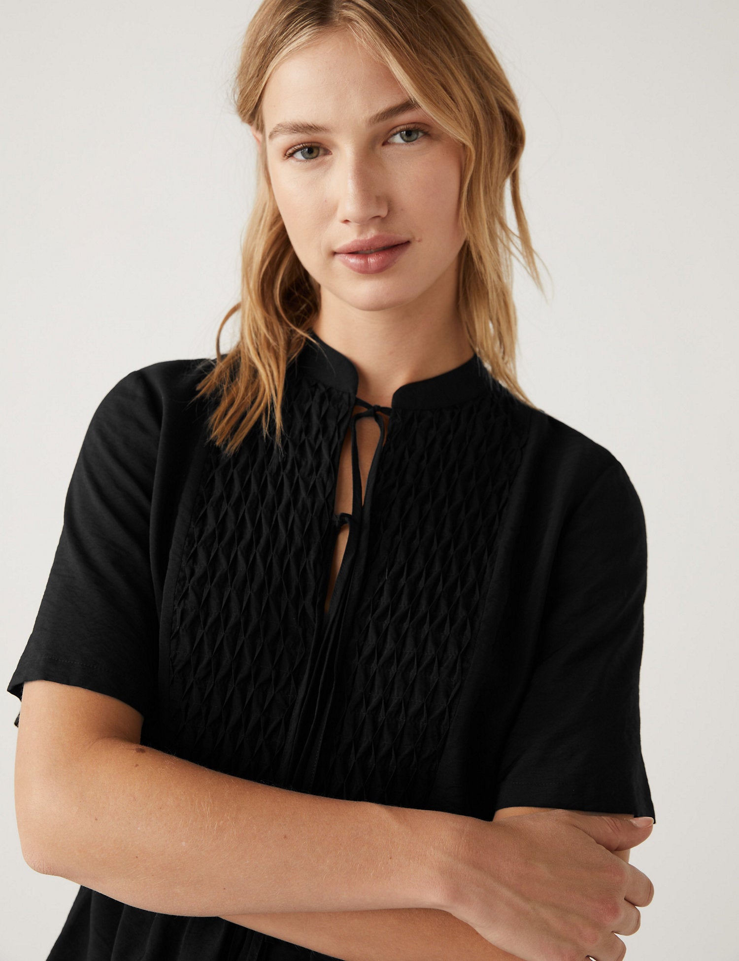 V-Neck Smocked Popover Blouse