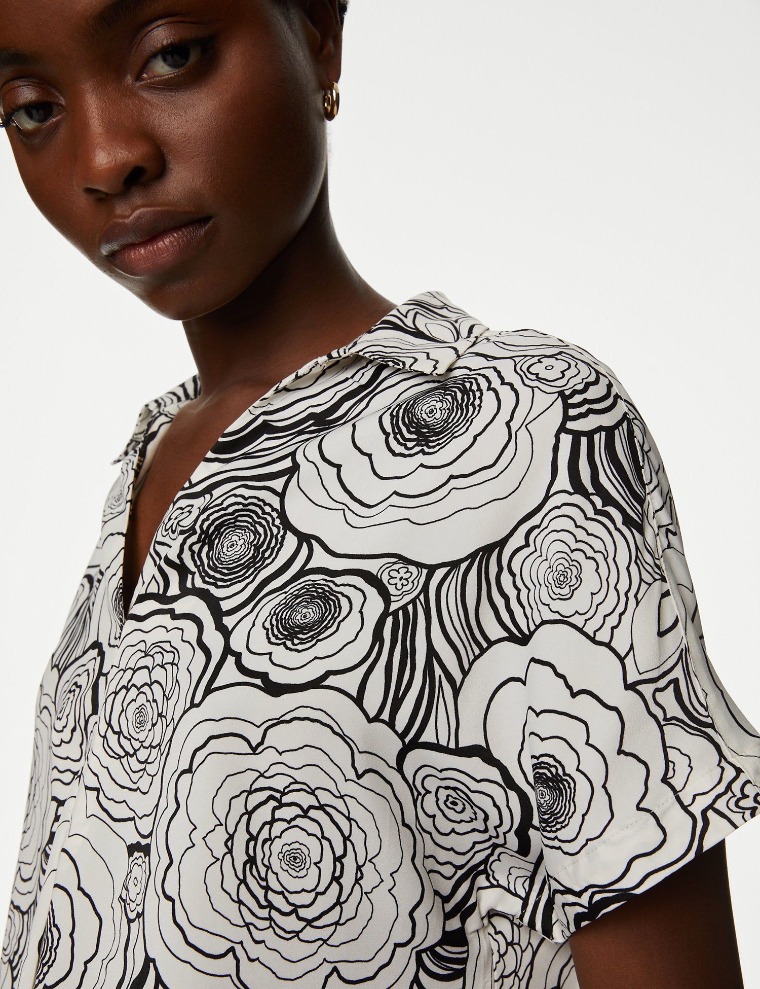 Satin Printed Popover Blouse