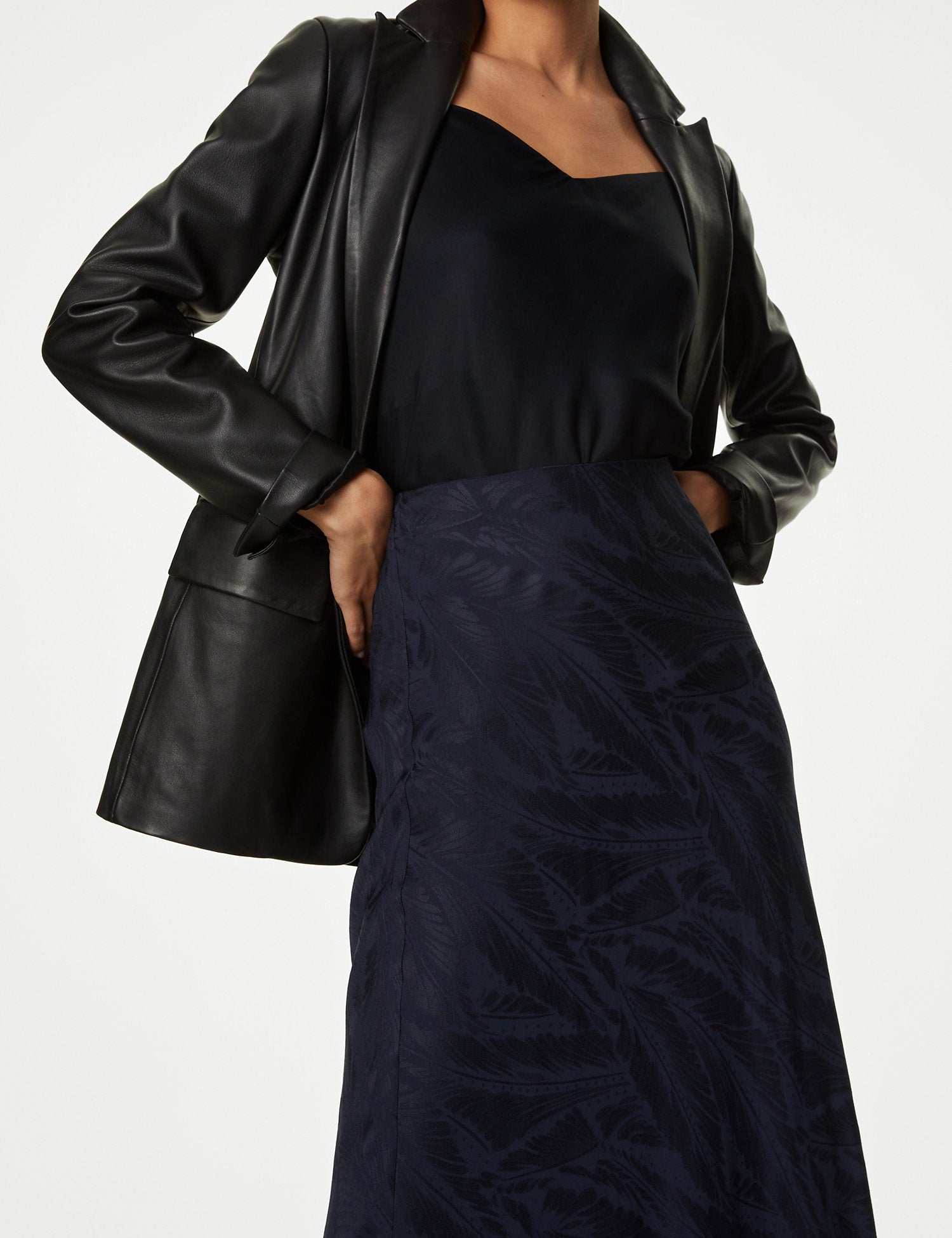 Floral Jacquard Maxi Slip Skirt