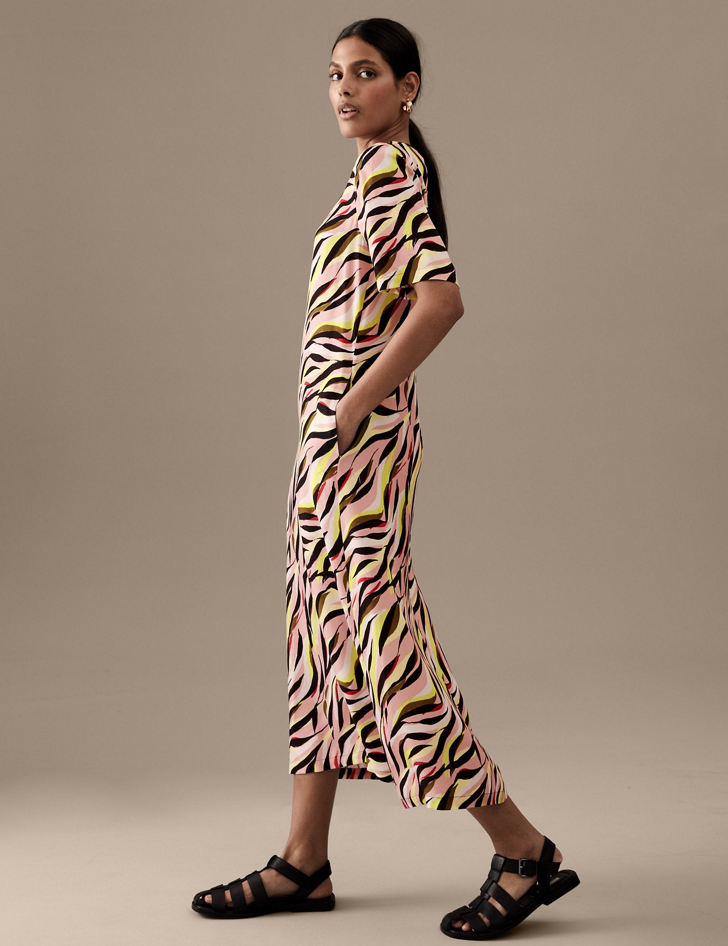 Cupro Rich Printed Midaxi T-Shirt Dress