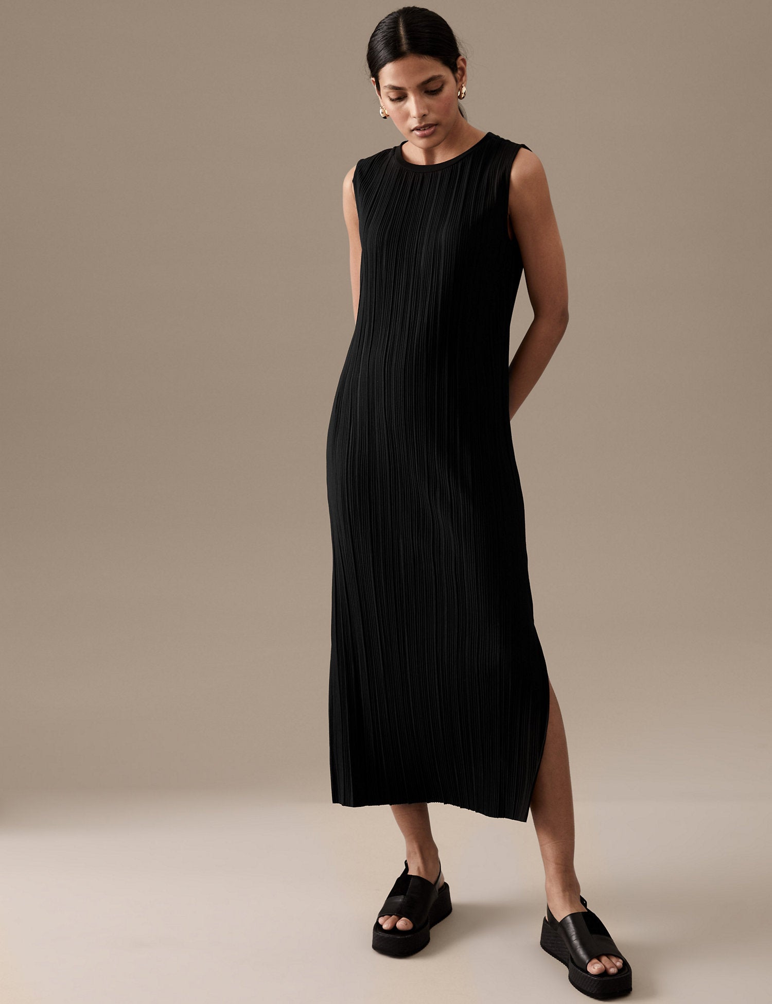 Jersey Plisse Midaxi Column Dress