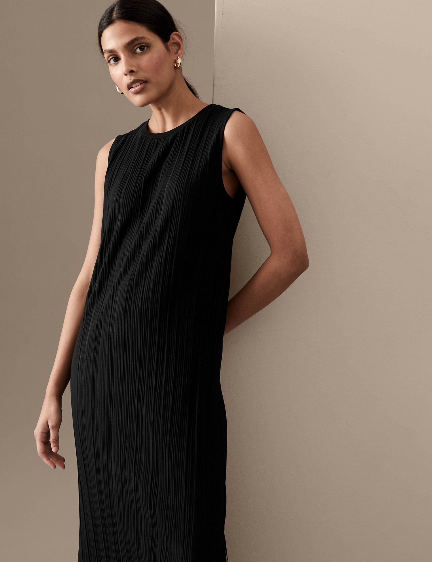 Jersey Plisse Midaxi Column Dress