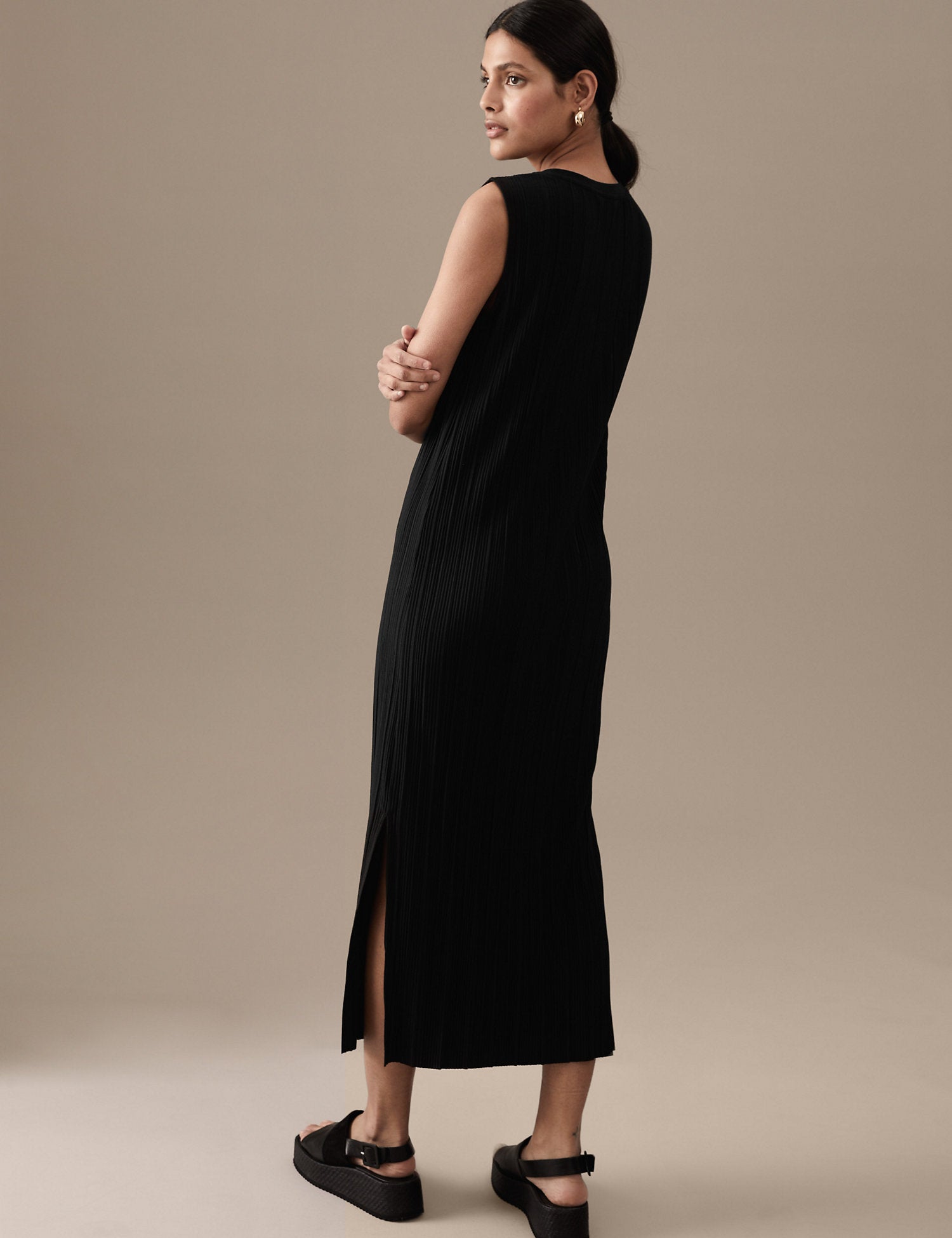 Jersey Plisse Midaxi Column Dress