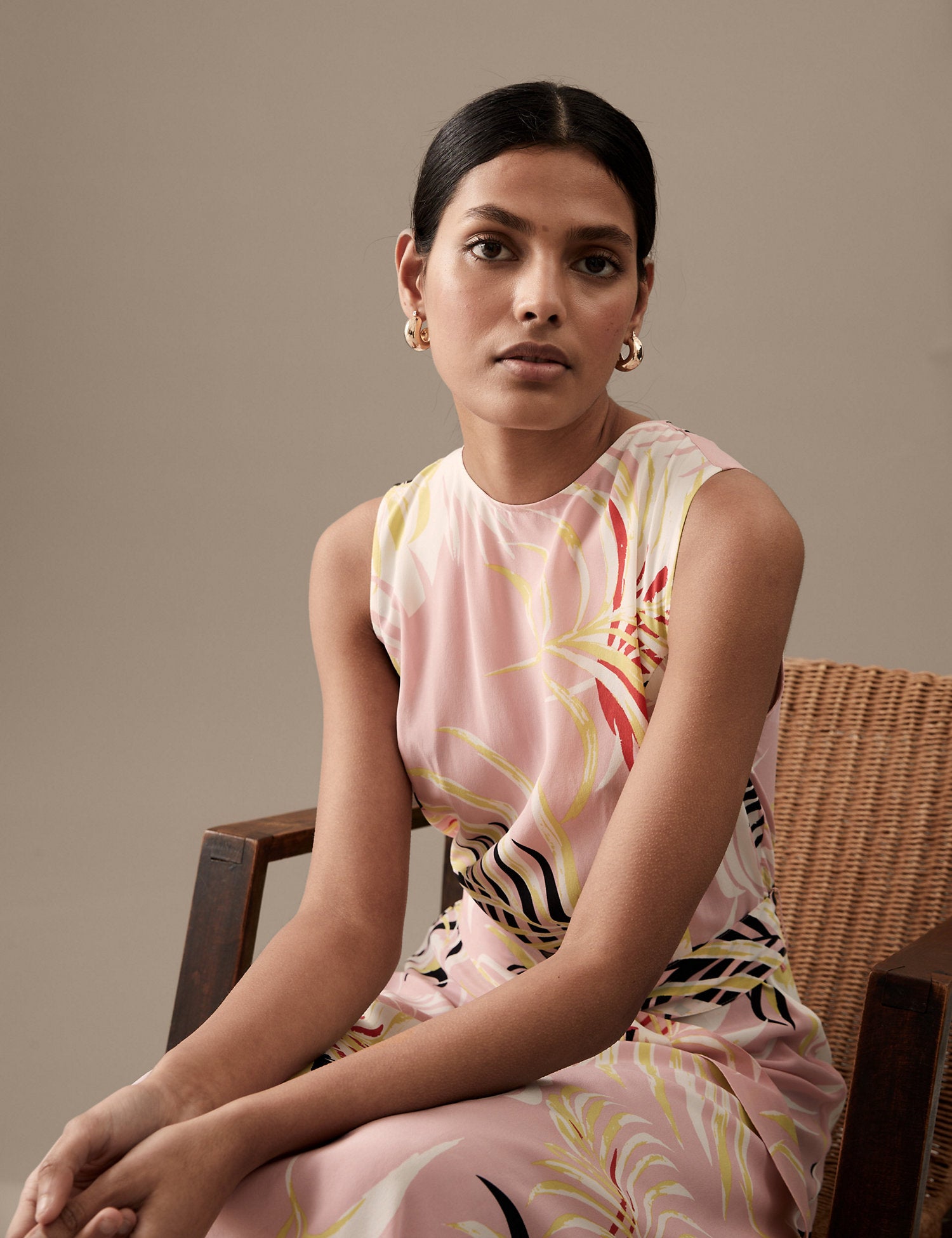 Pure Silk Printed Midi Shift Dress