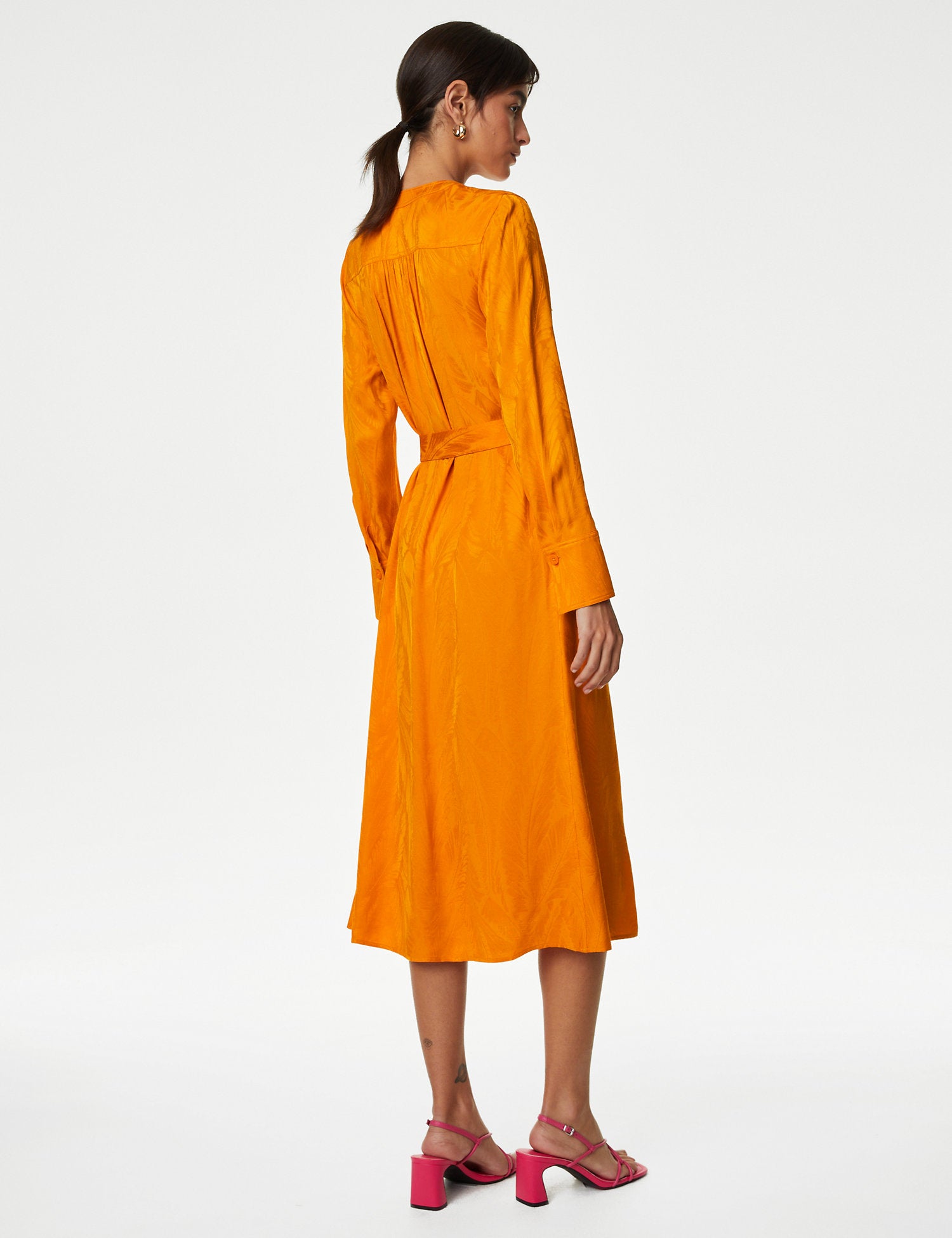 Floral Jacquard V-Neck Midi Shirt Dress