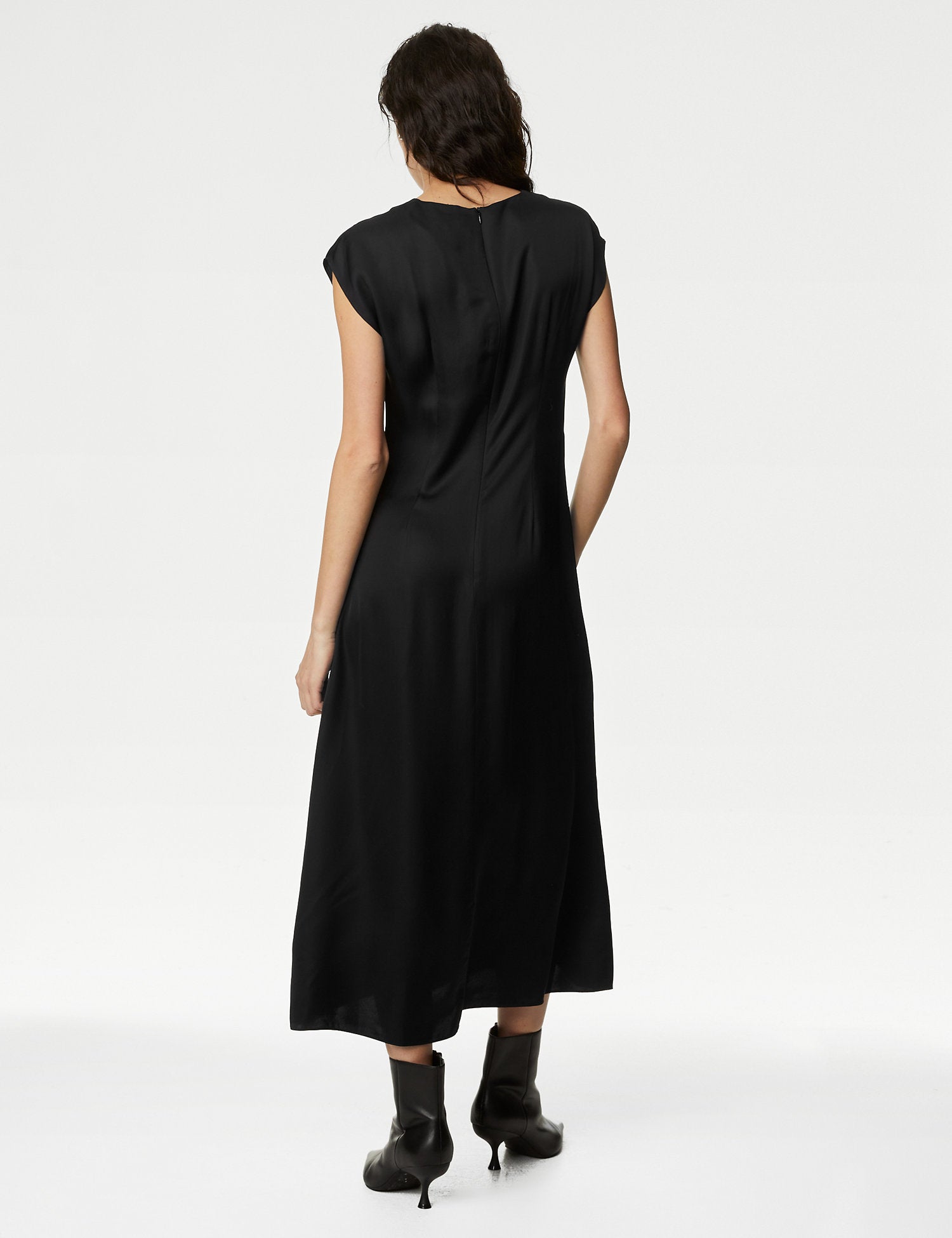 Satin Round Neck Midaxi Waisted Dress