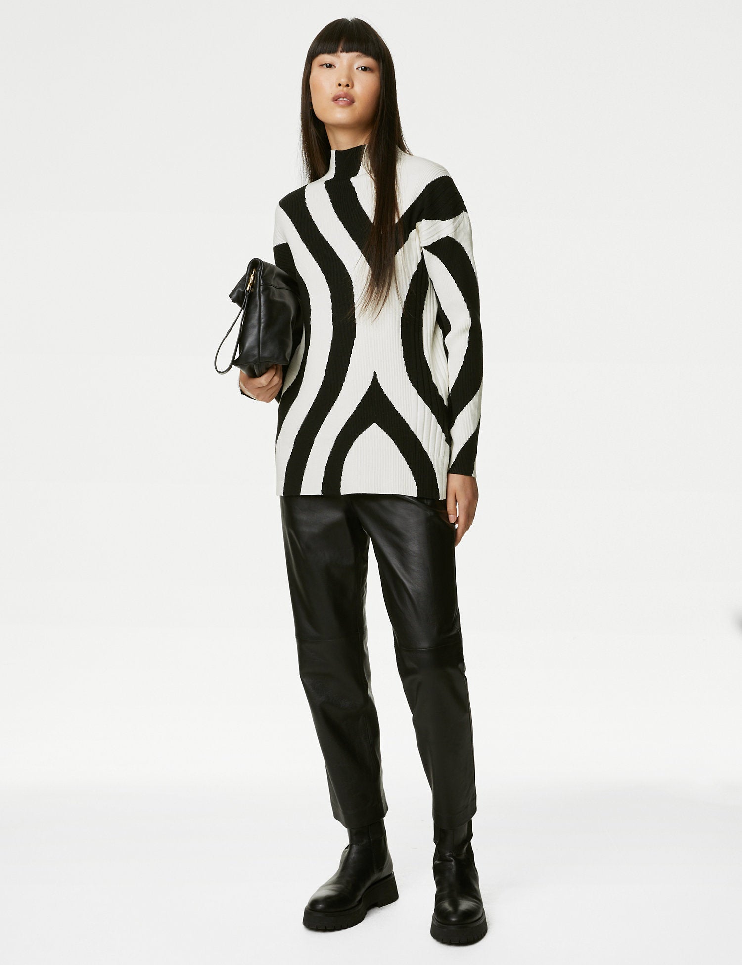 Patterned Funnel Neck Longline Jumper