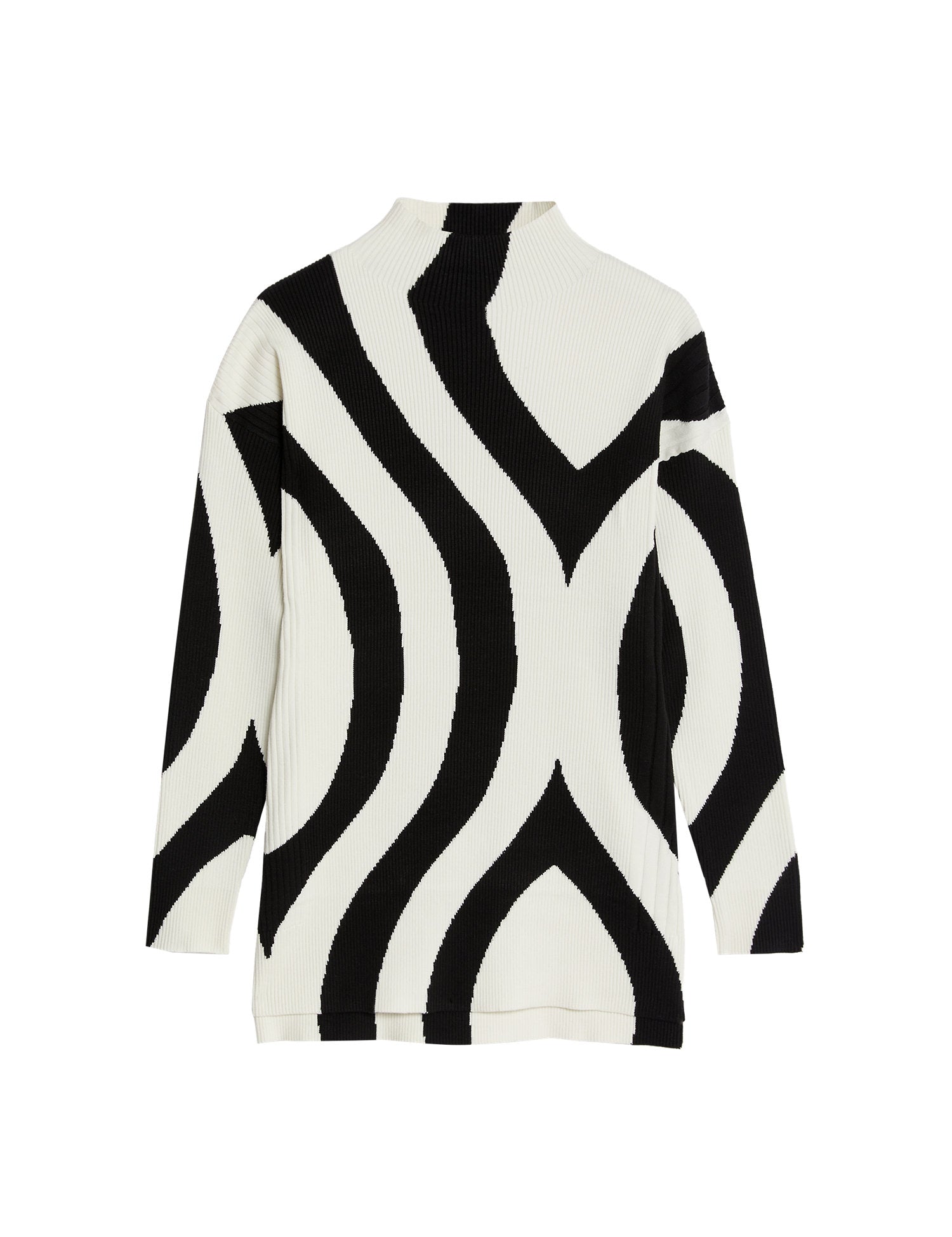 Patterned Funnel Neck Longline Jumper