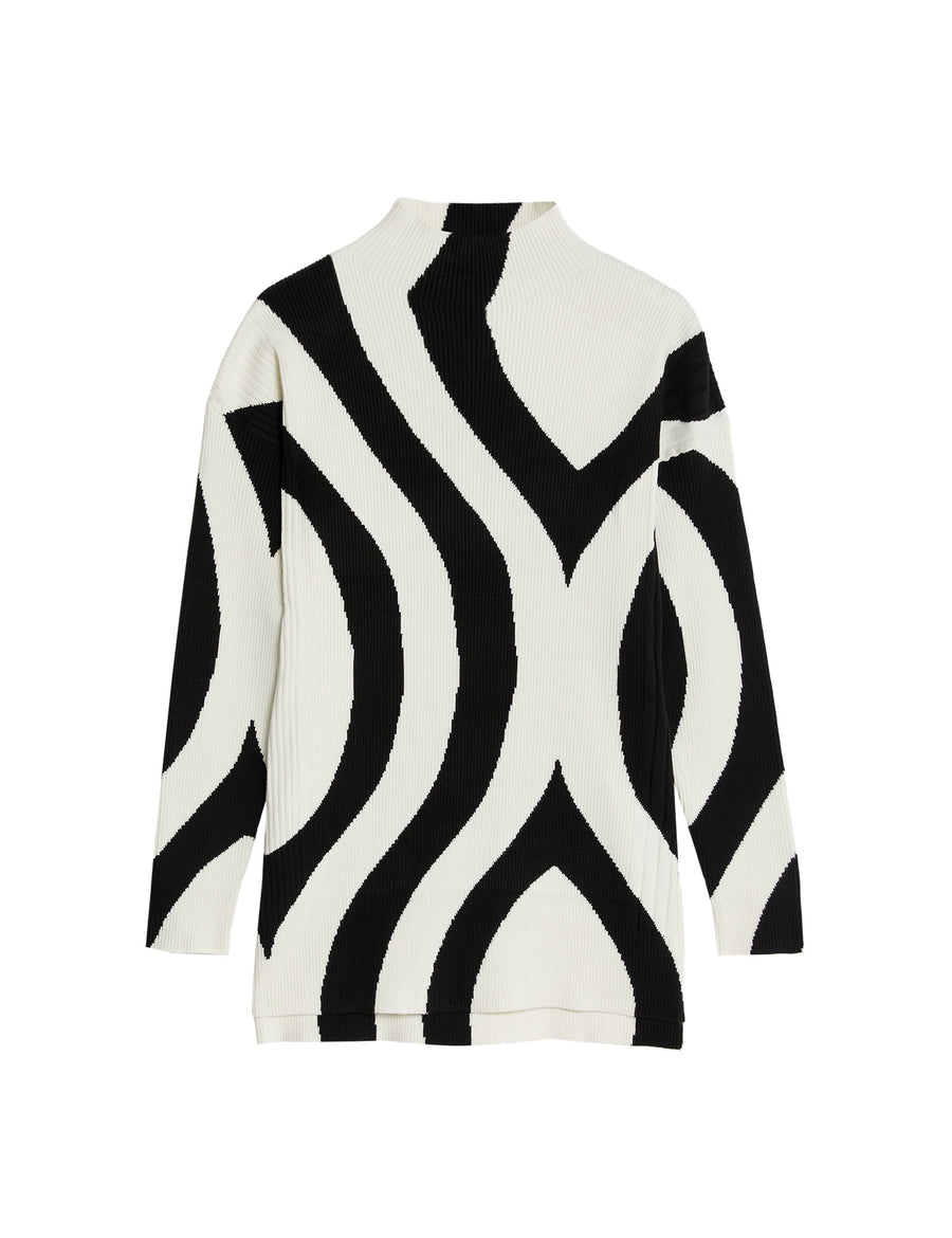 Patterned Funnel Neck Longline Jumper