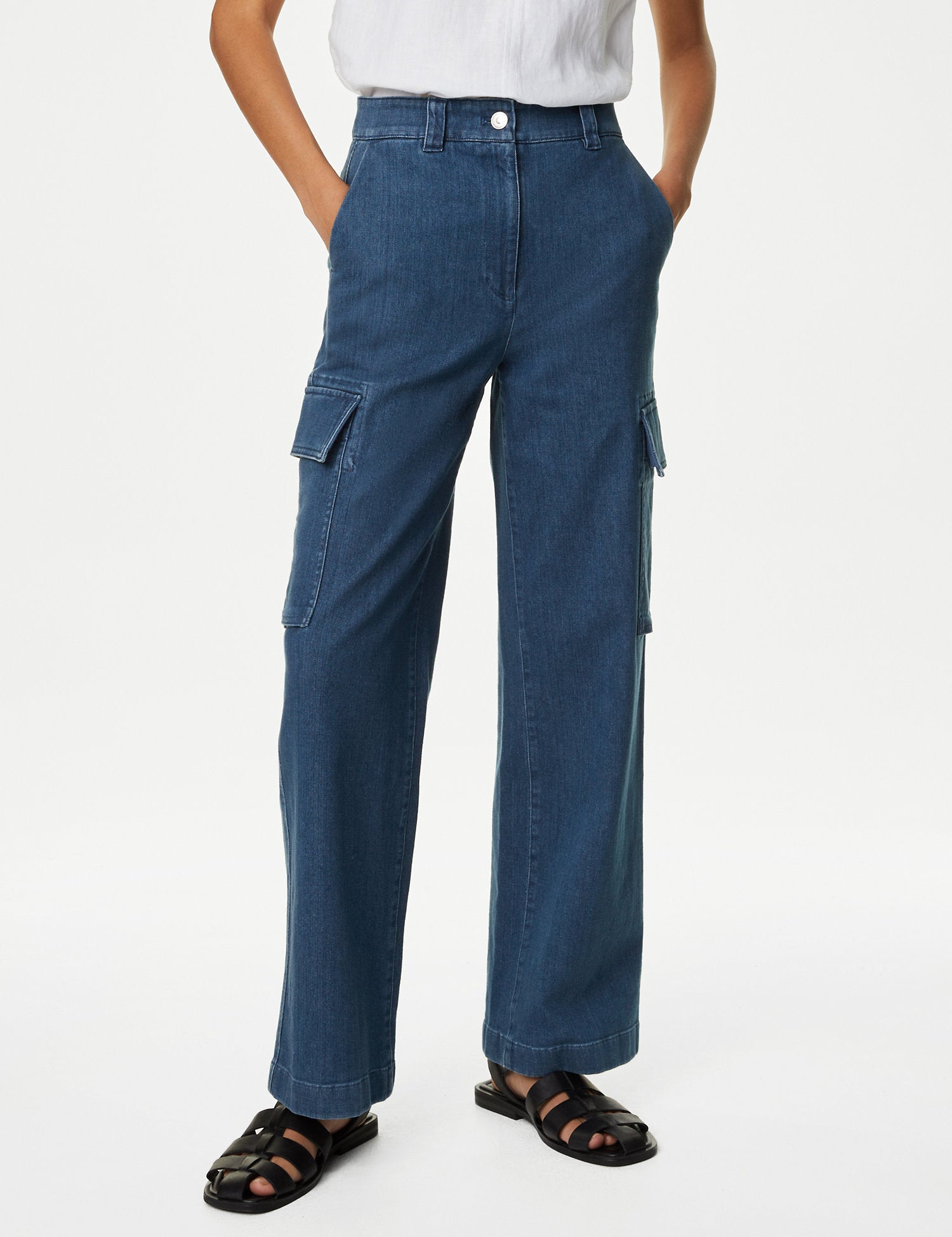 Italian Denim Cargo Straight Leg Jeans
