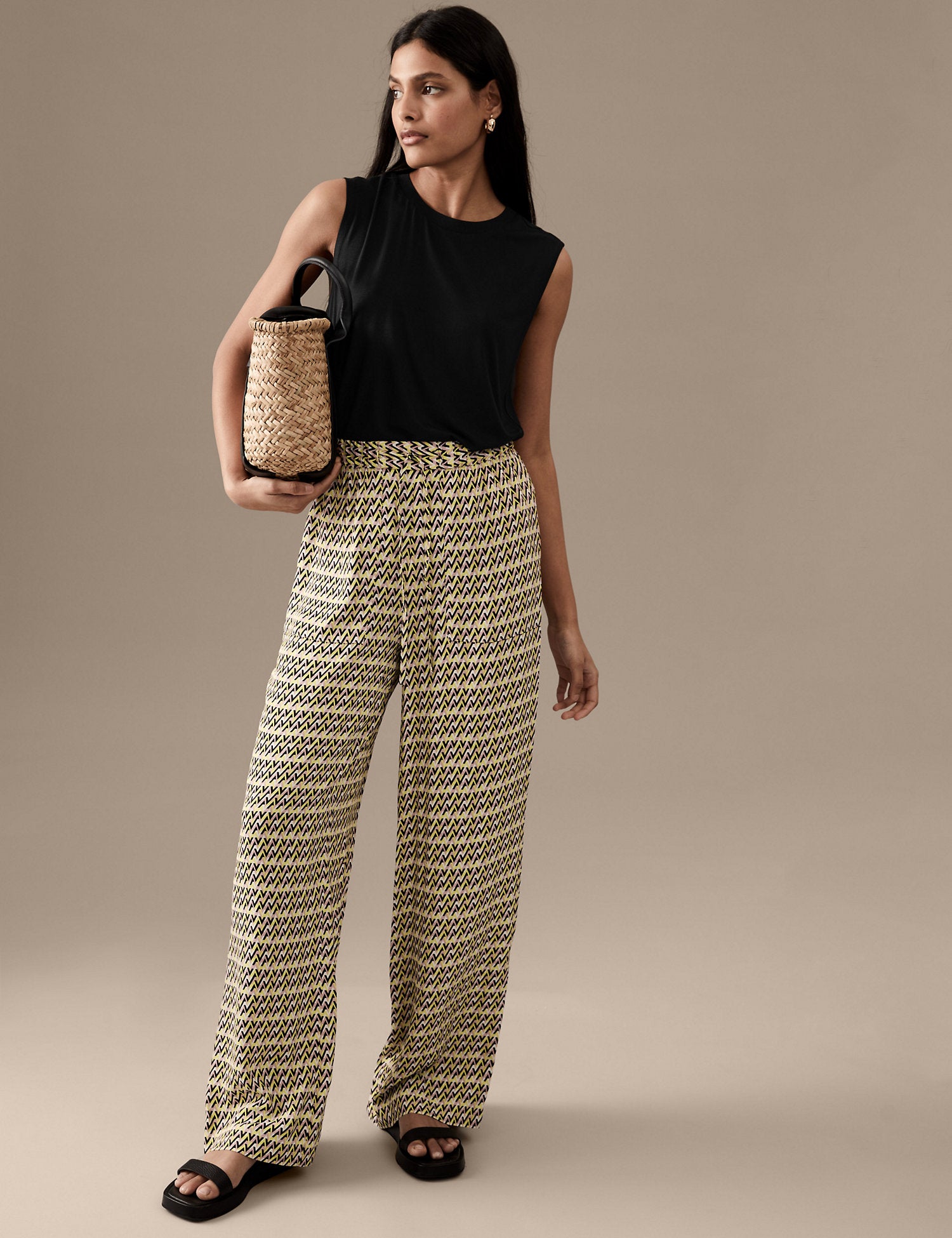 Printed Elasticated Waist Wide Leg Trousers