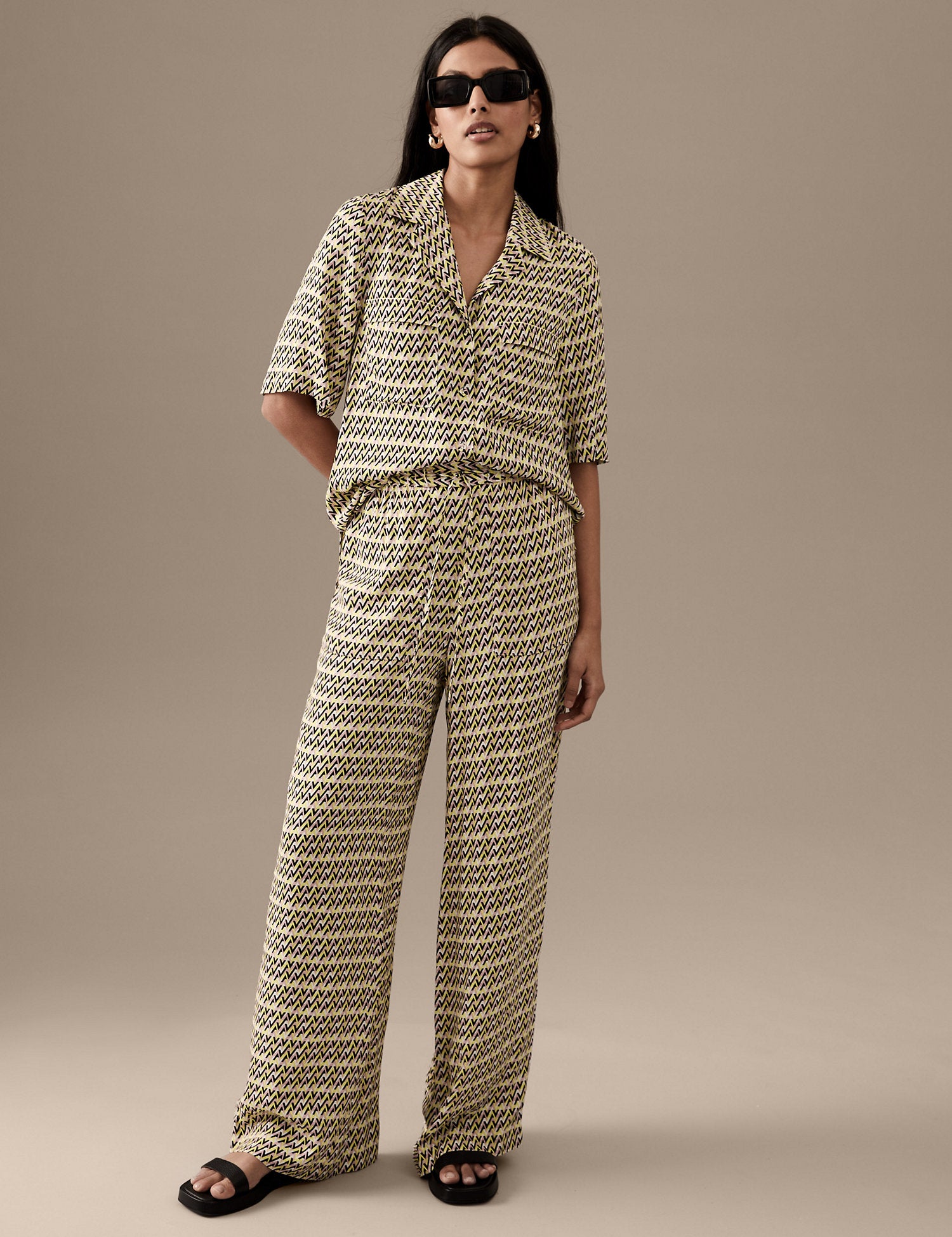 Printed Elasticated Waist Wide Leg Trousers