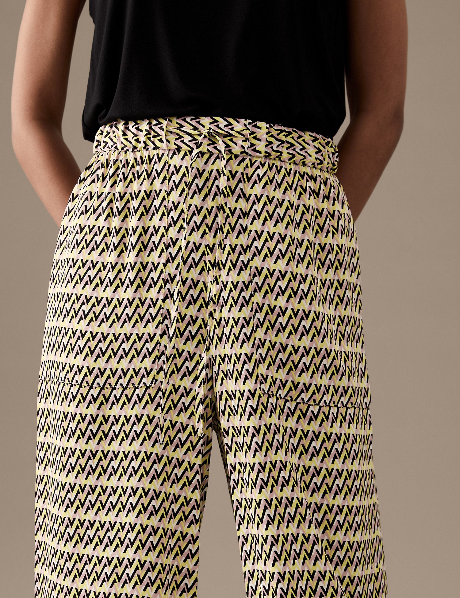 Printed Elasticated Waist Wide Leg Trousers
