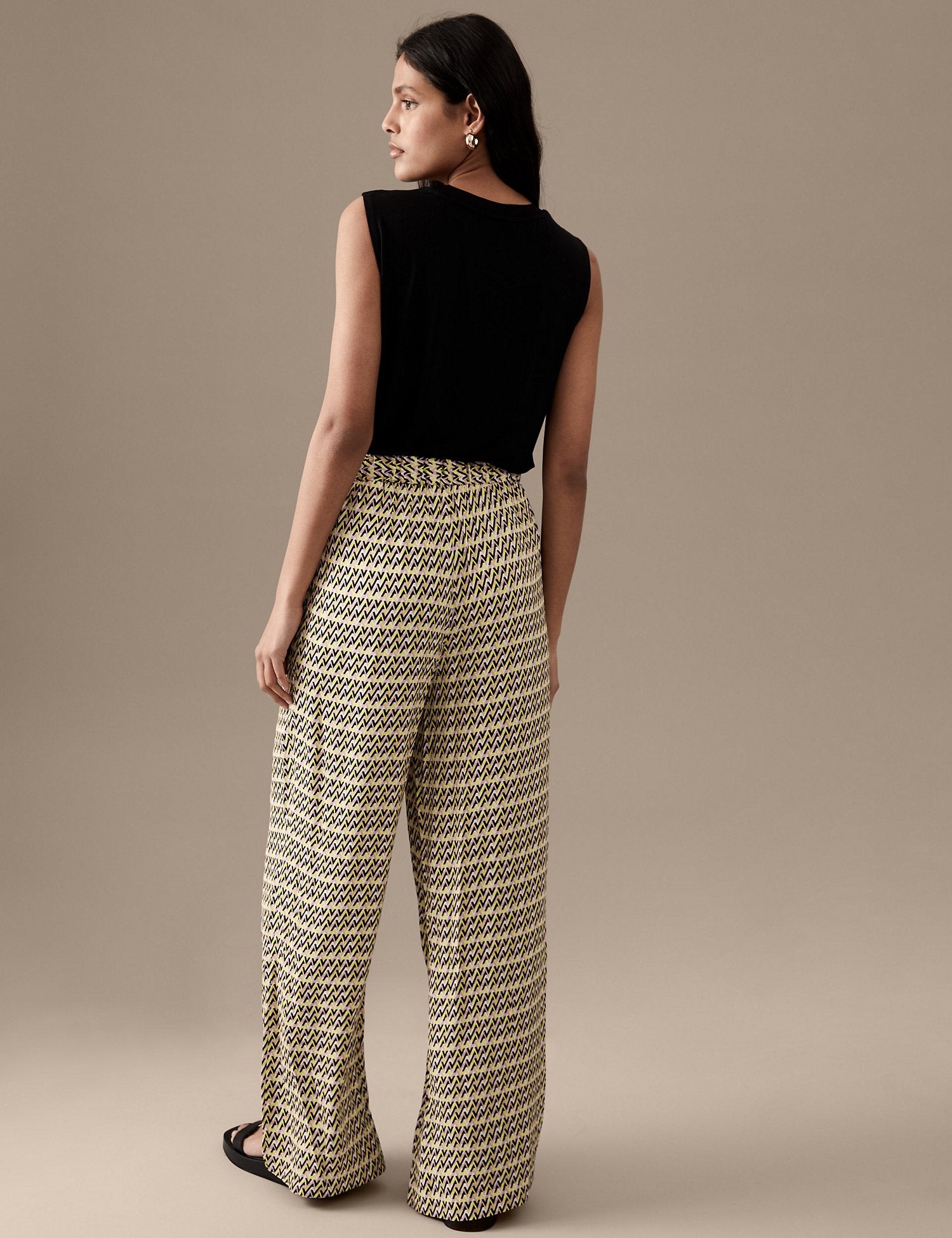Printed Elasticated Waist Wide Leg Trousers
