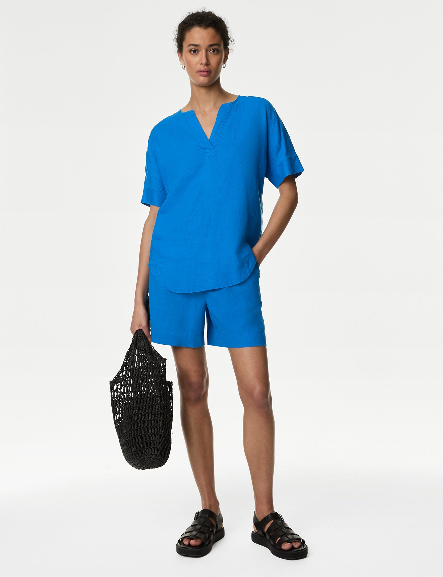 Pure Linen V-Neck Popover Blouse