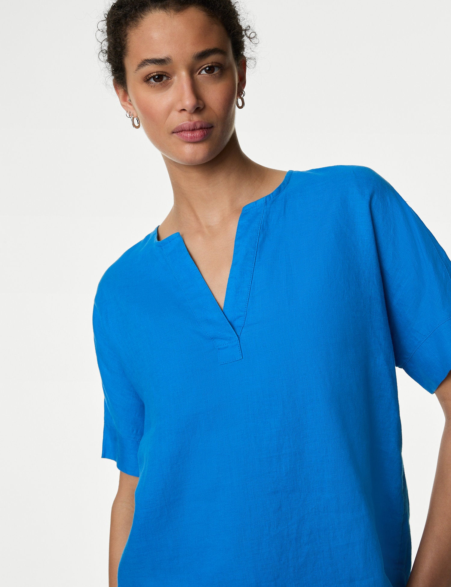 Pure Linen V-Neck Popover Blouse