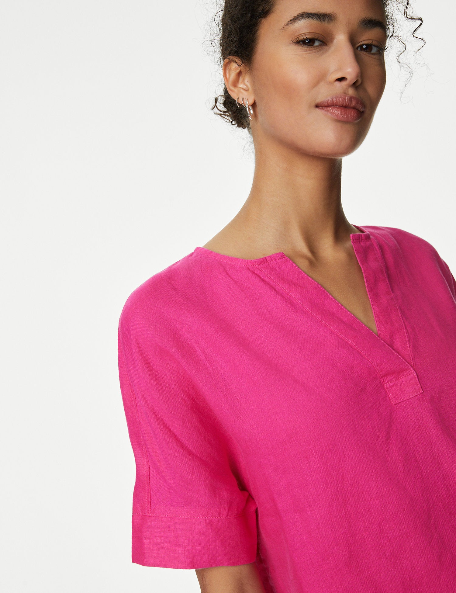 Pure Linen V-Neck Popover Blouse