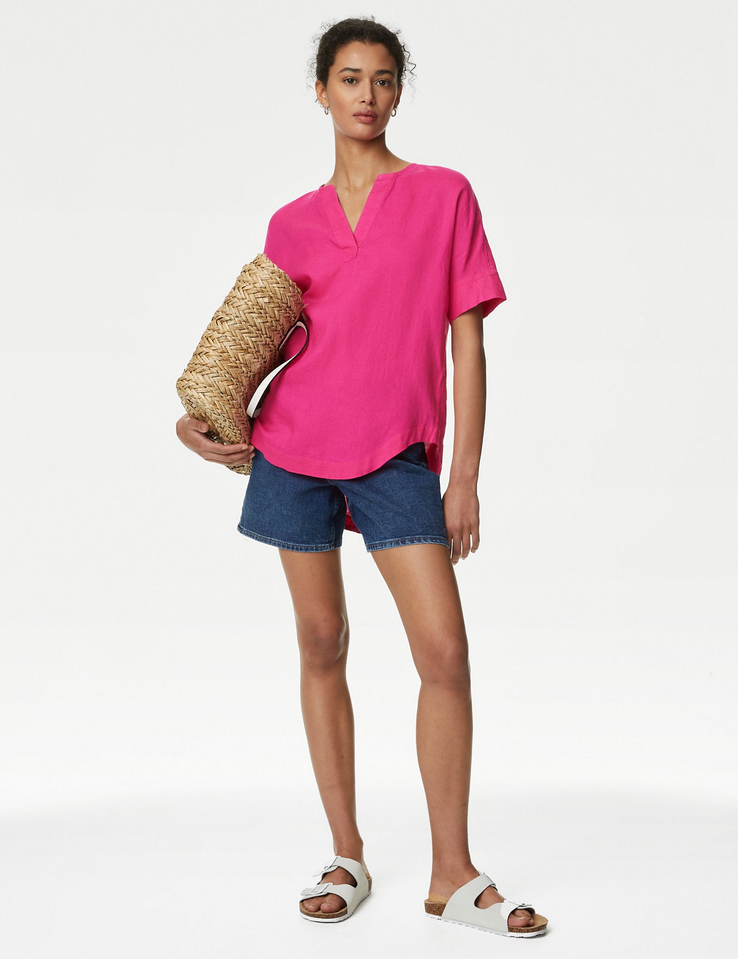 Pure Linen V-Neck Popover Blouse