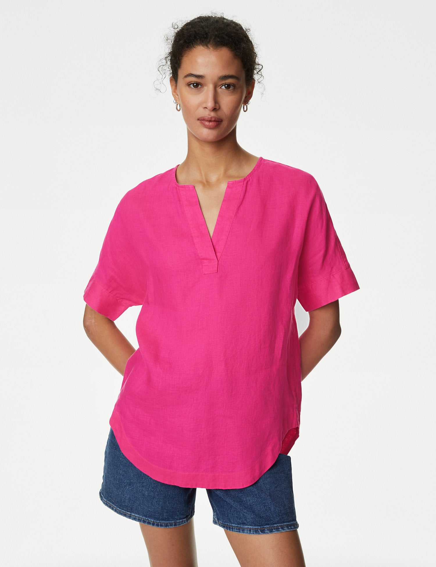Pure Linen V-Neck Popover Blouse