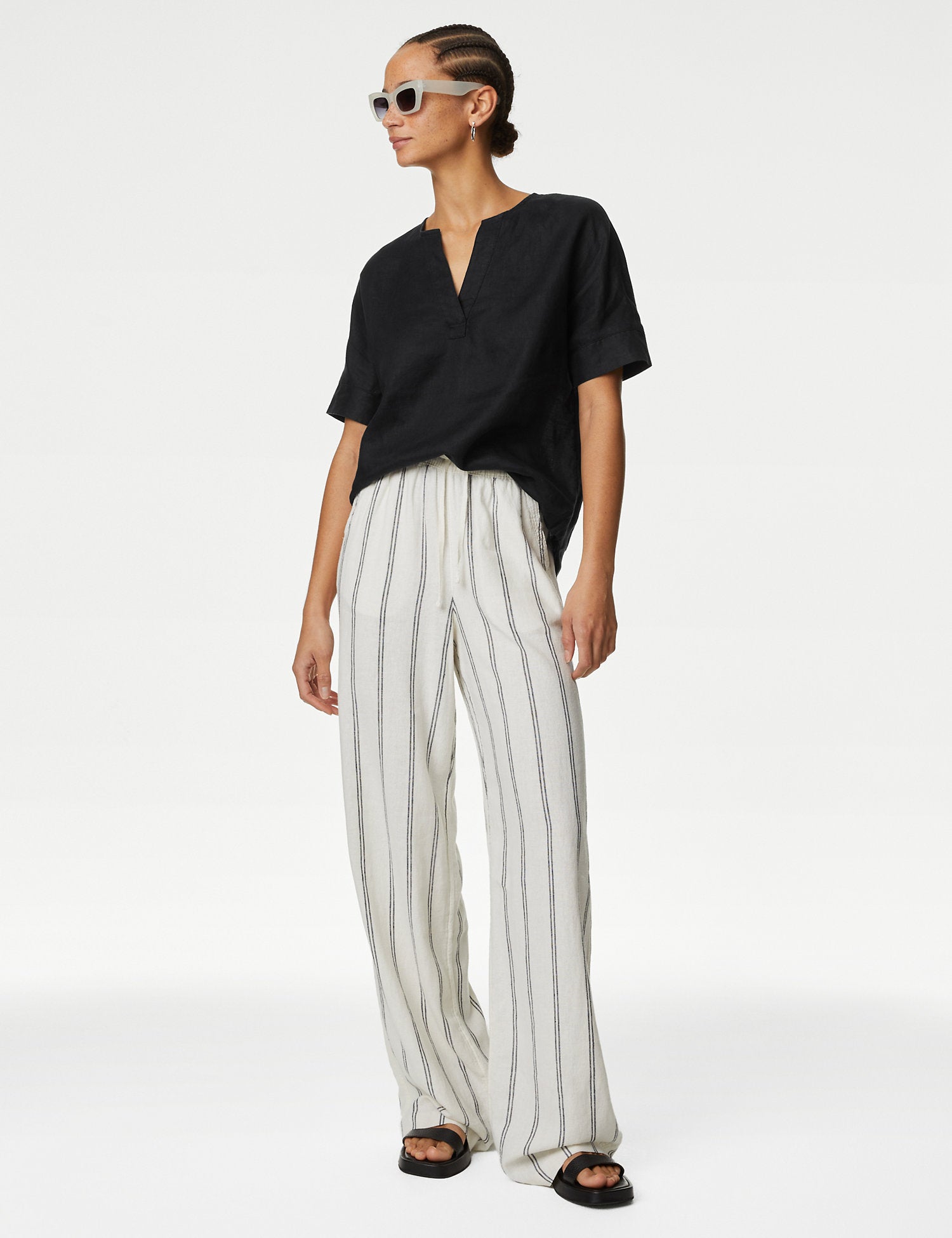 Pure Linen V-Neck Popover Blouse