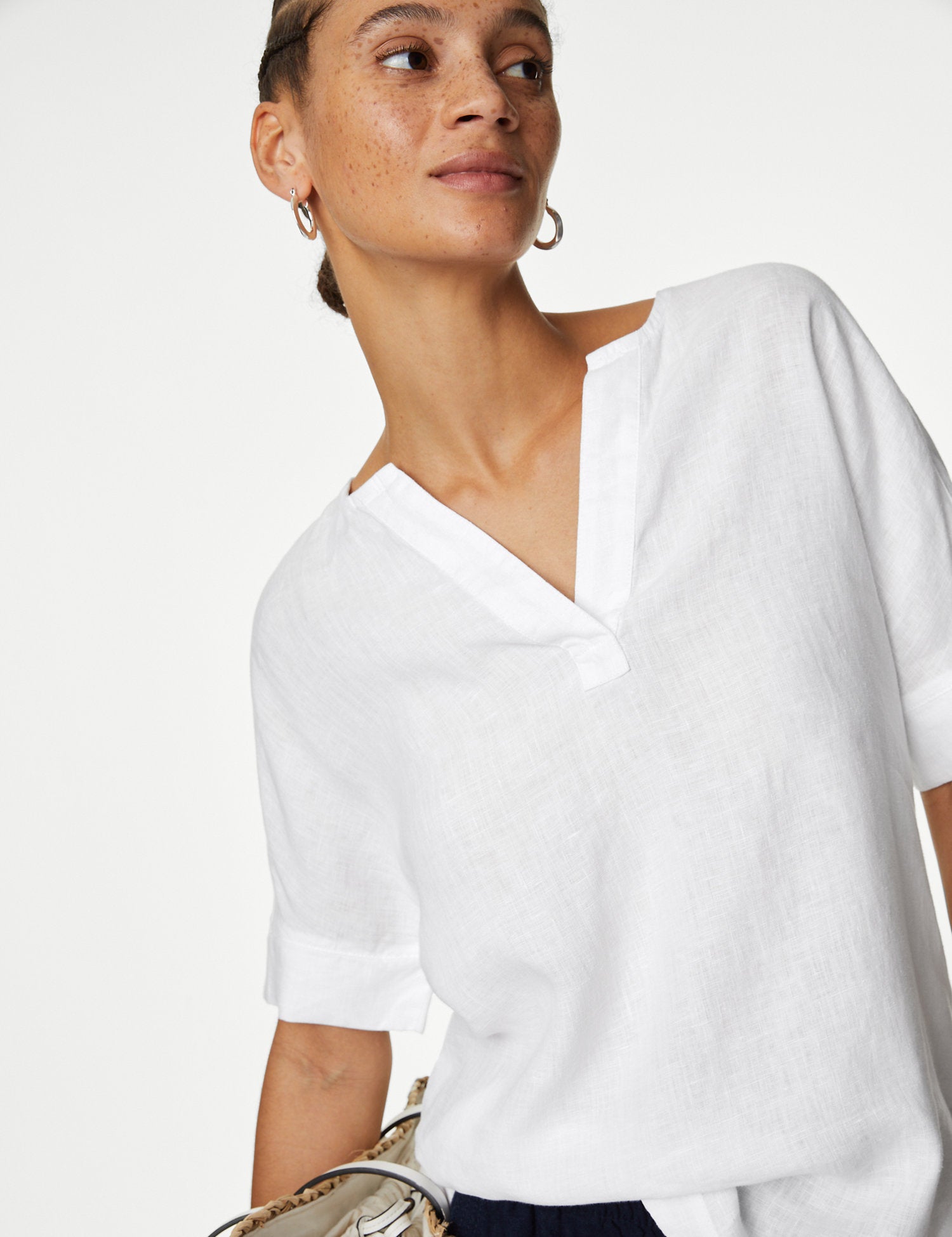 Pure Linen V-Neck Popover Blouse