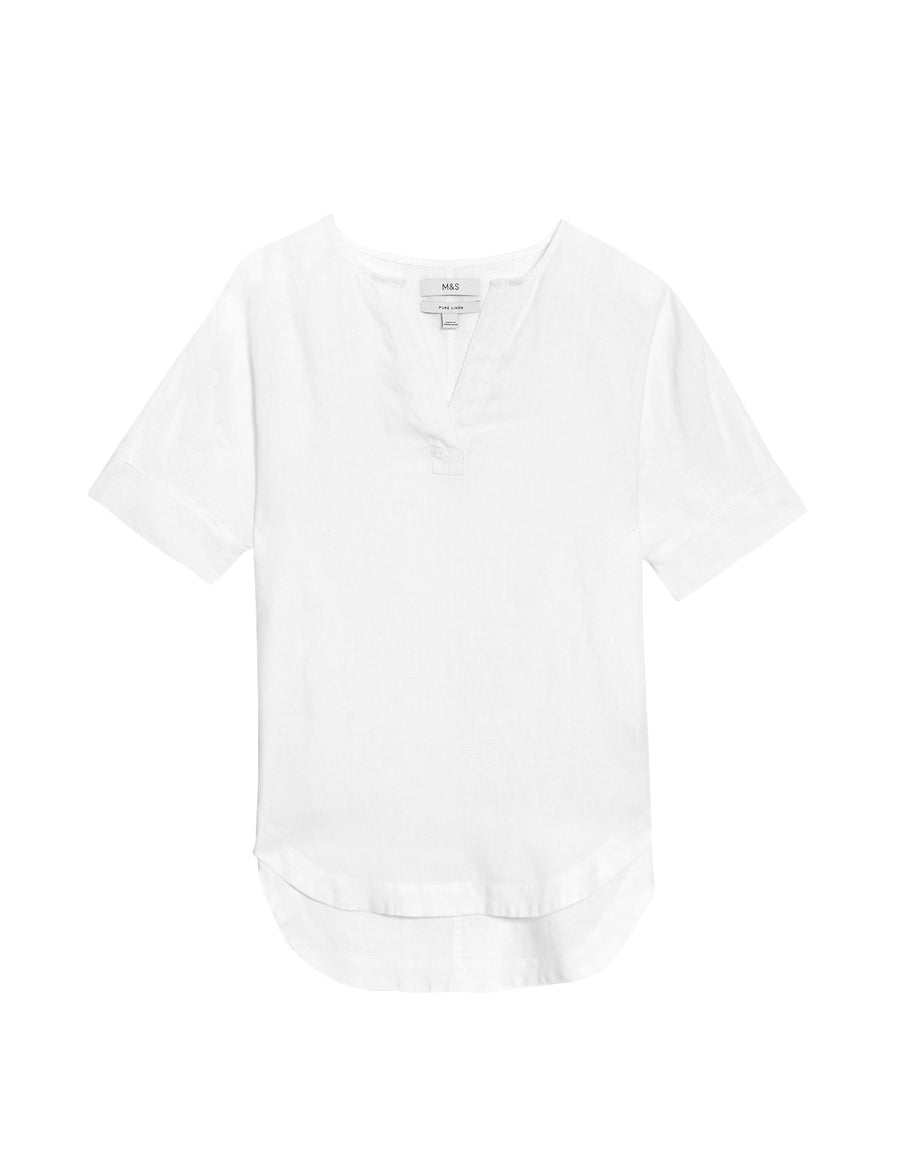 Pure Linen V-Neck Popover Blouse