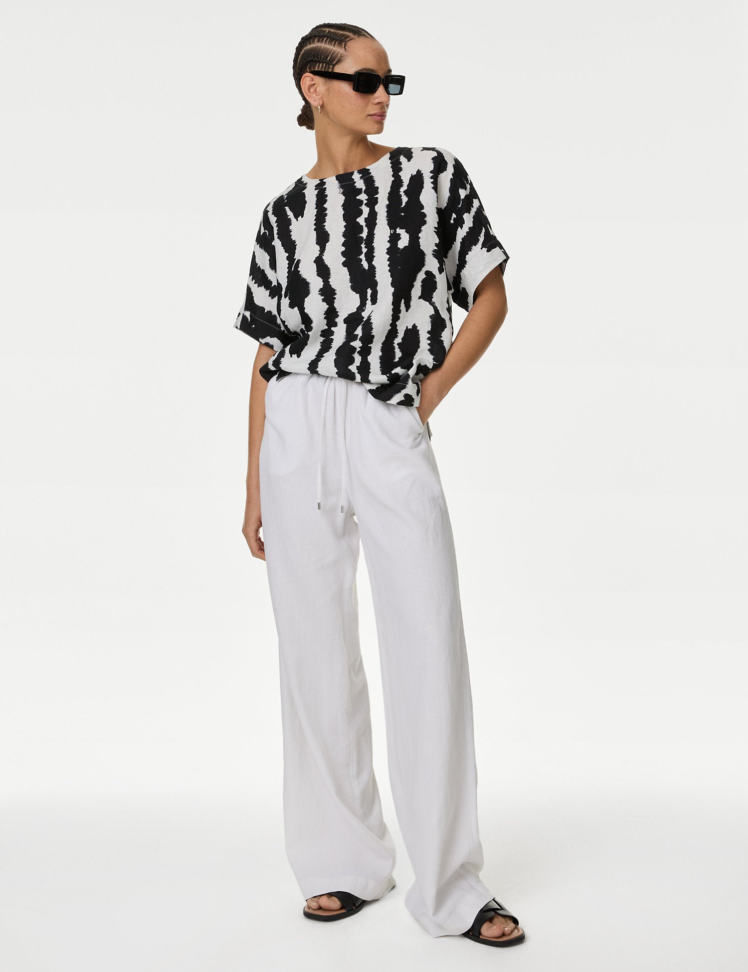 Pure Linen Printed Relaxed Blouse