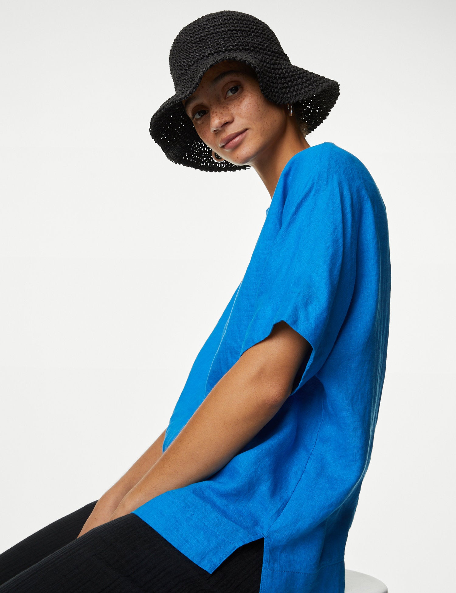 Pure Linen Round Neck Relaxed Blouse