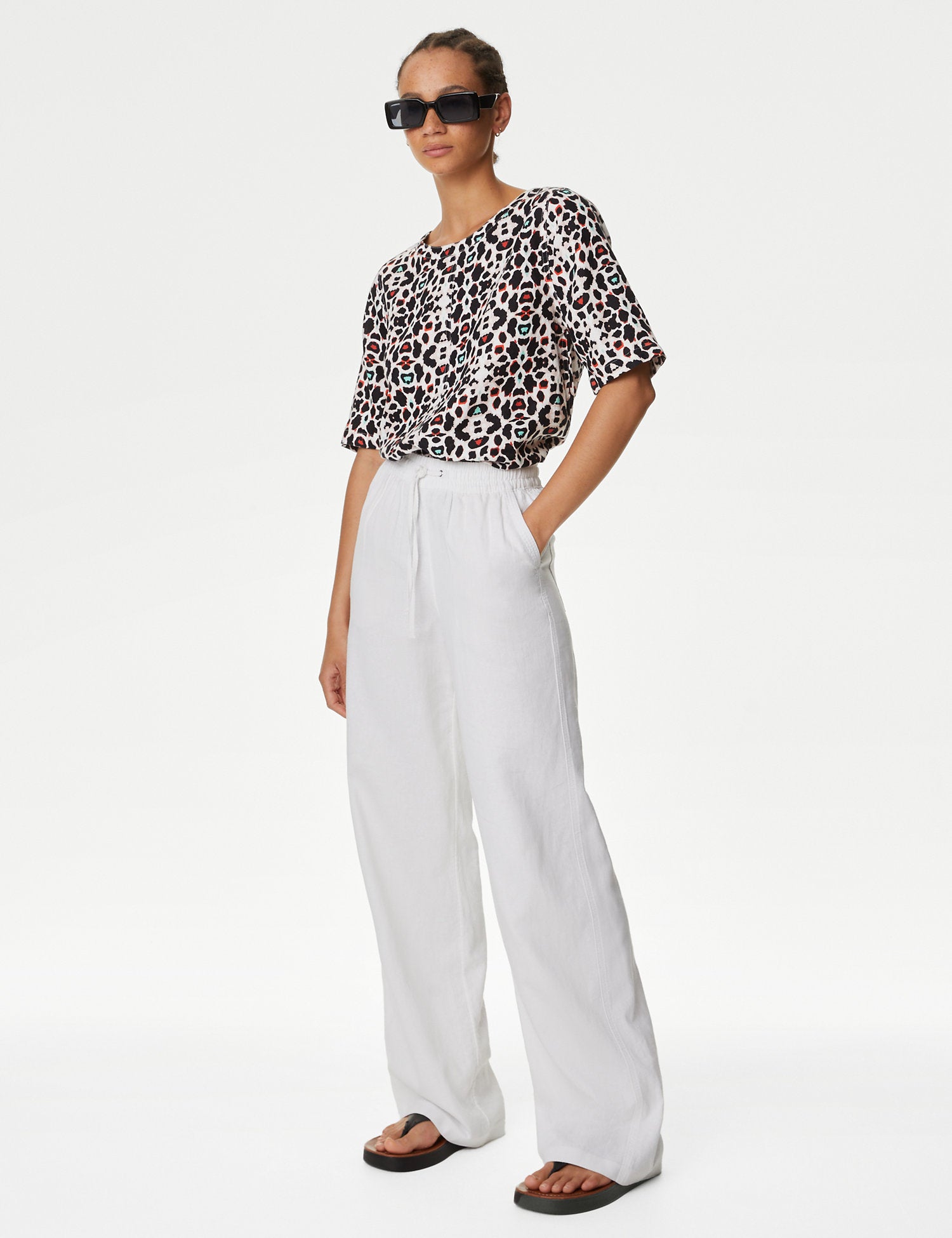 Pure Linen Printed Round Neck T-Shirt