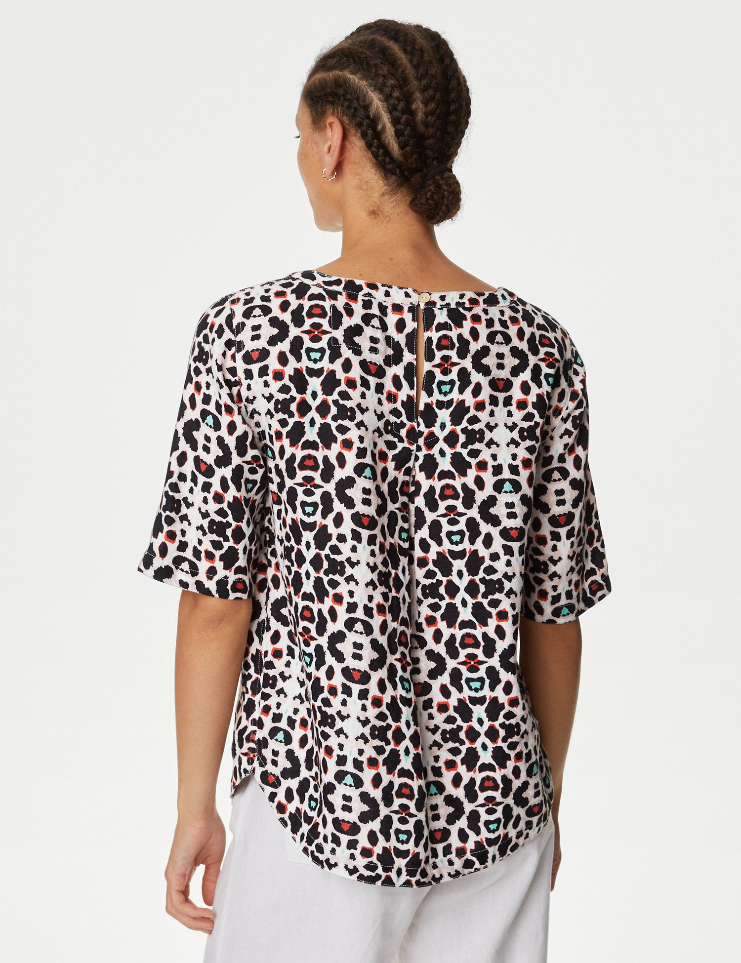 Pure Linen Printed Round Neck T-Shirt