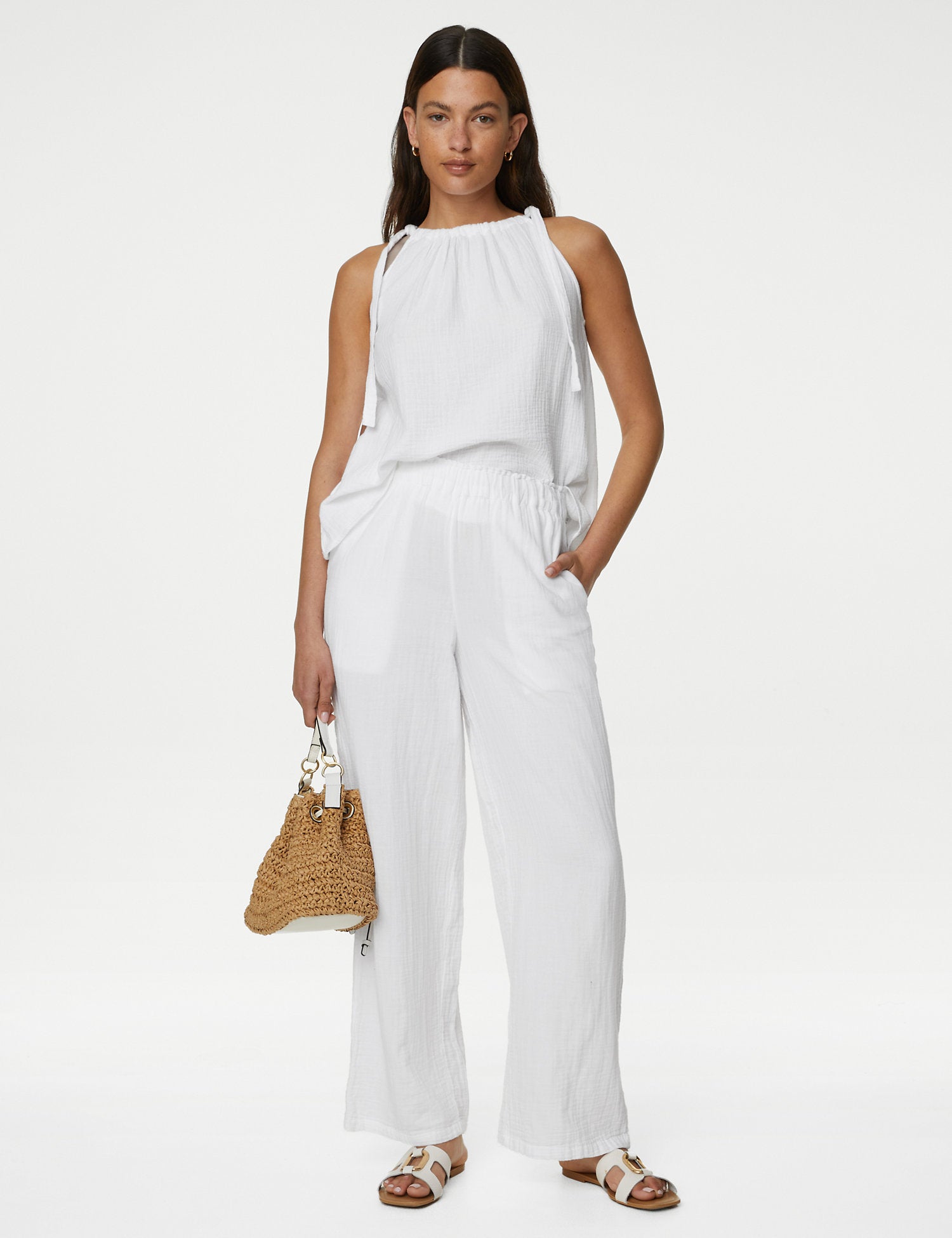 Pure Cotton Wide Leg Trousers