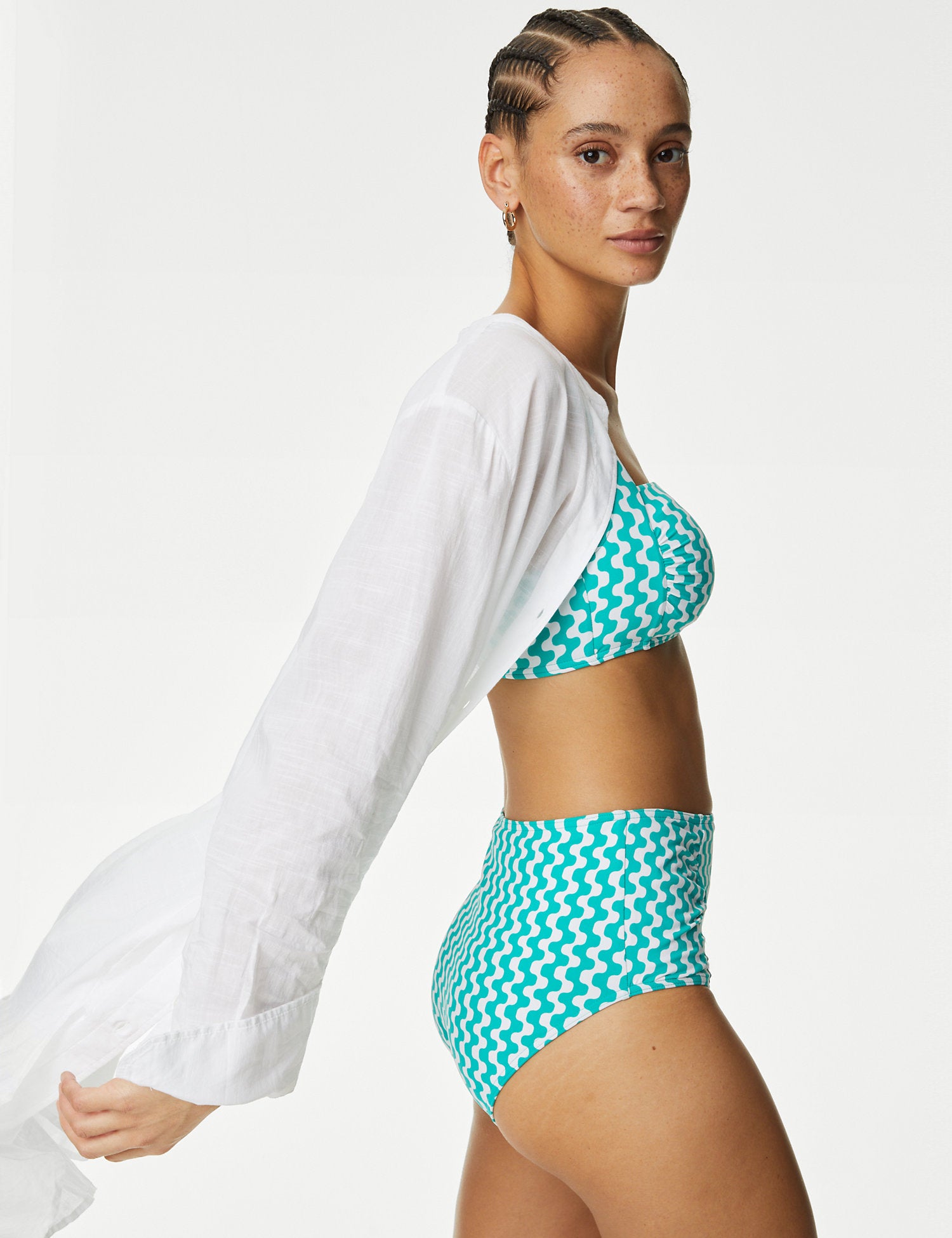 Pure Cotton Collarless Beach Cover Up Shirt