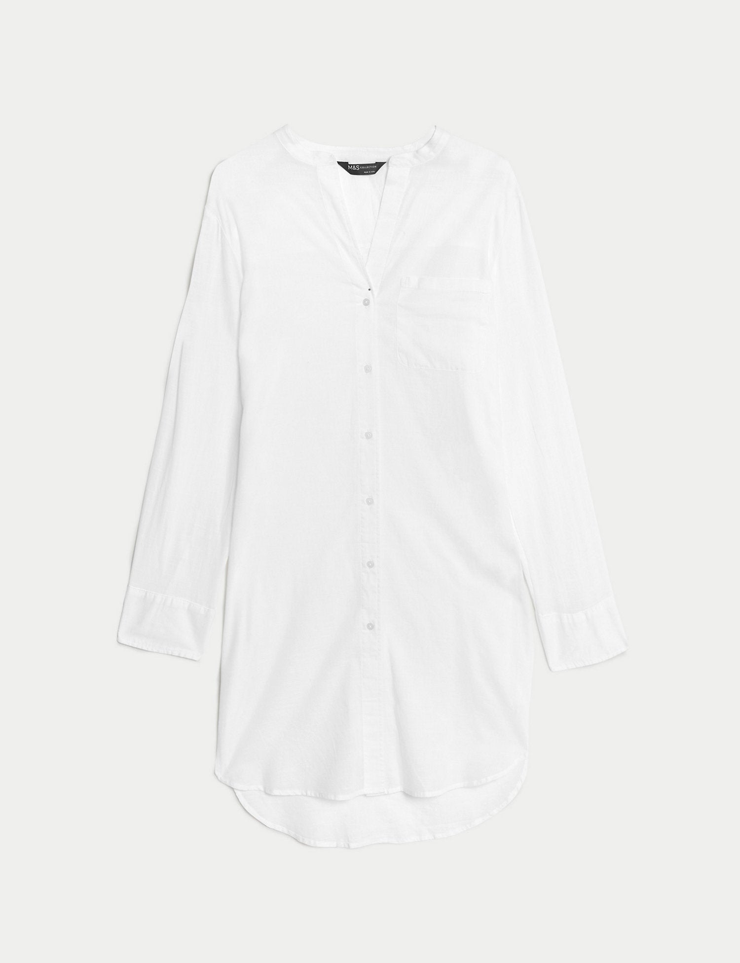 Pure Cotton Collarless Beach Cover Up Shirt