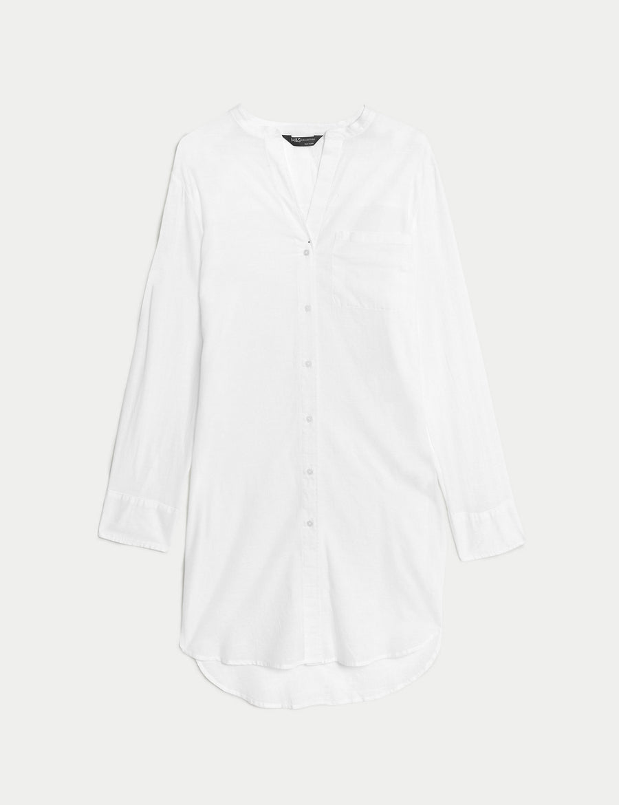 Pure Cotton Collarless Beach Cover Up Shirt