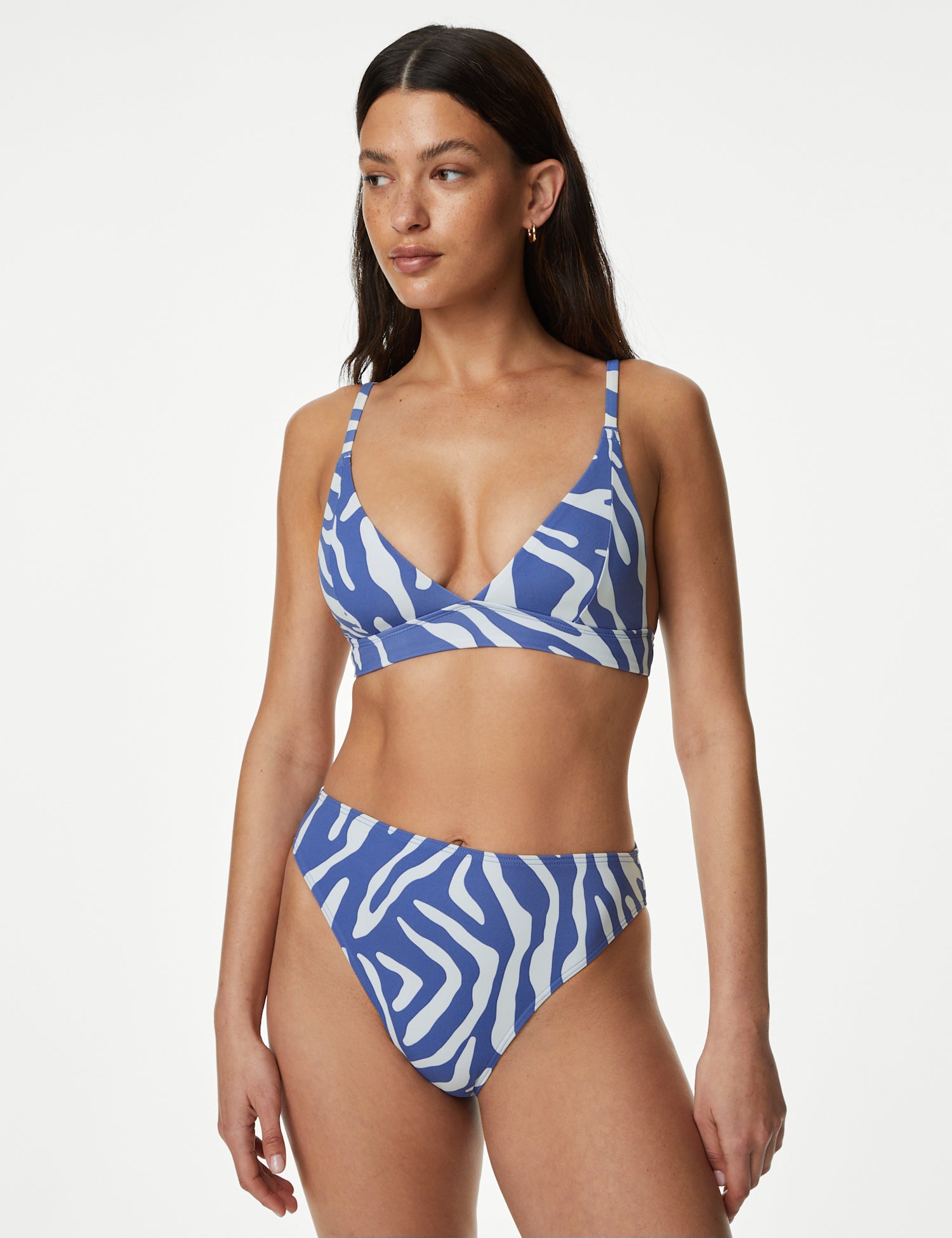 Printed Plunge V-Neck Bikini Top