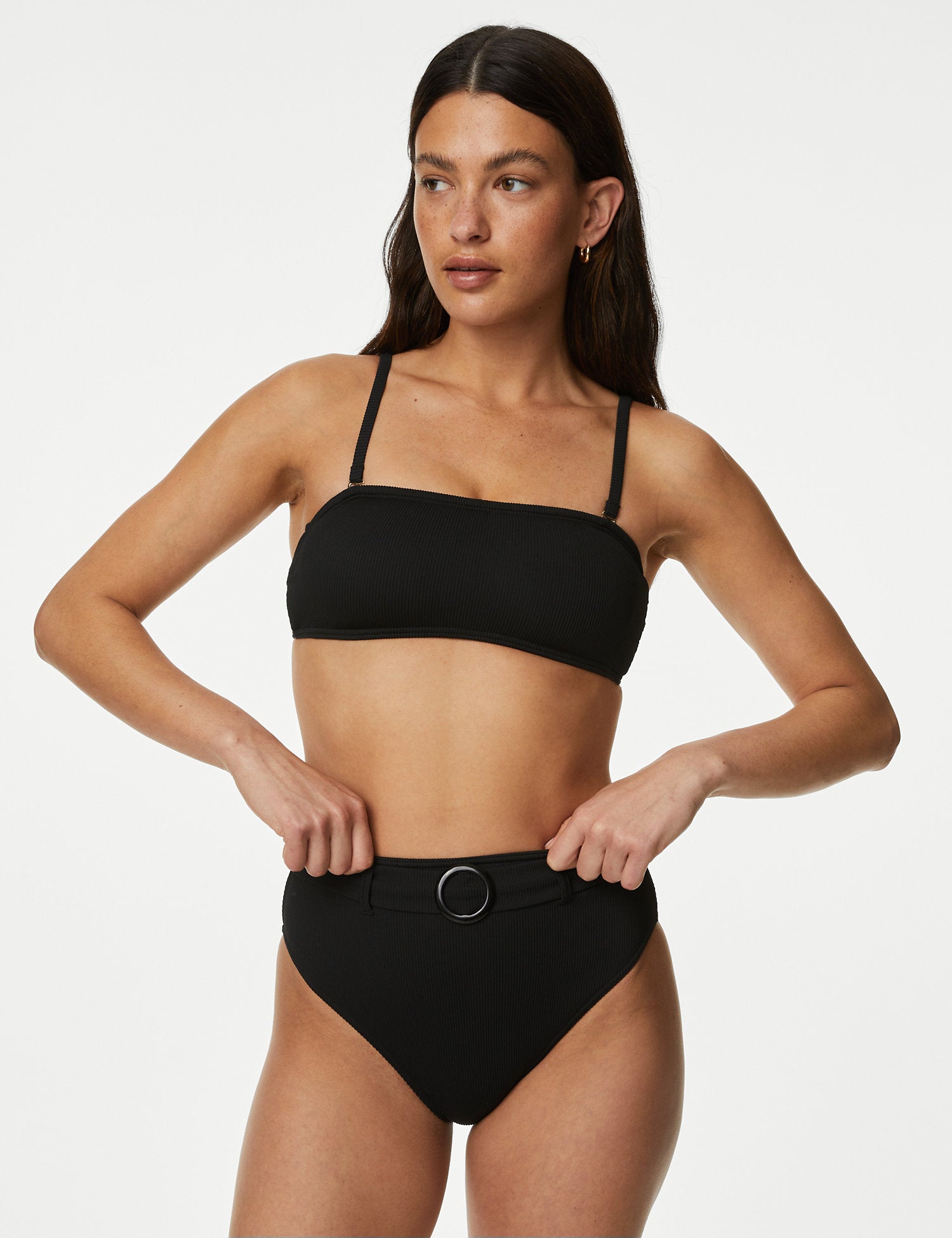 Ribbed Padded Square Neck Bikini Top