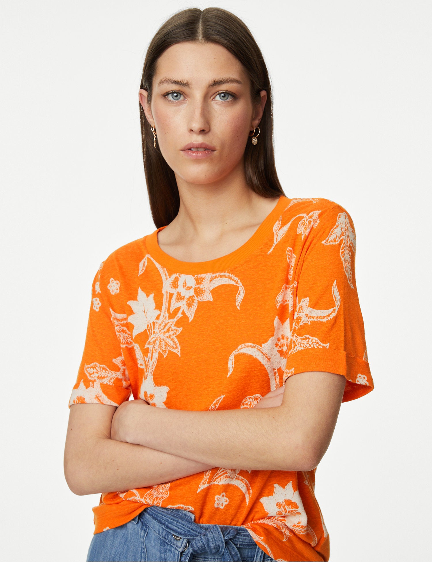 Linen Blend Geometric Short Sleeve T-Shirt