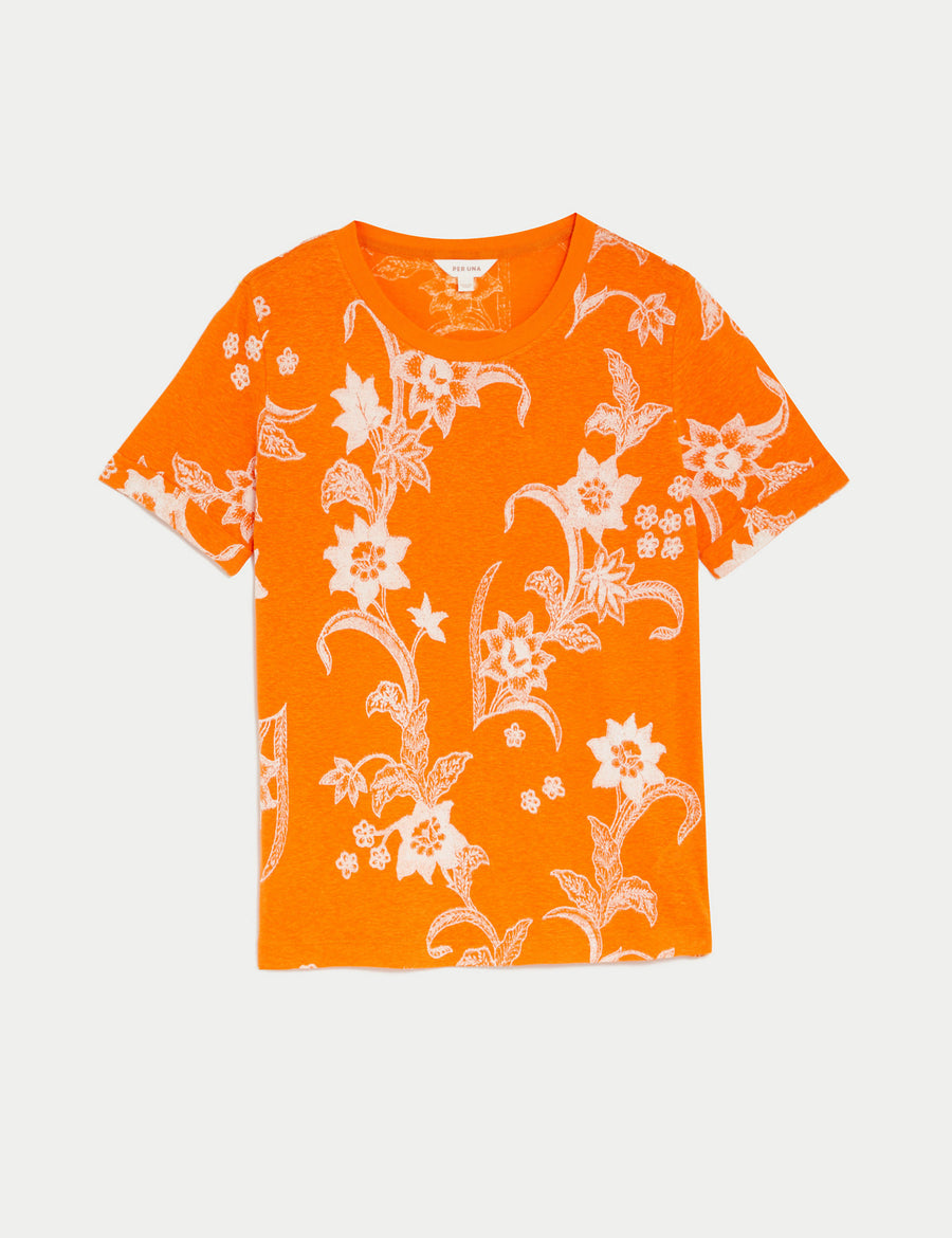 Linen Blend Geometric Short Sleeve T-Shirt